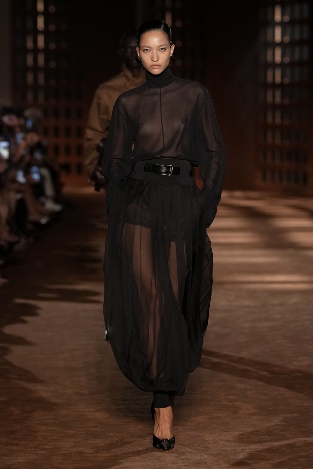 sheer black turtleneck maxi dress