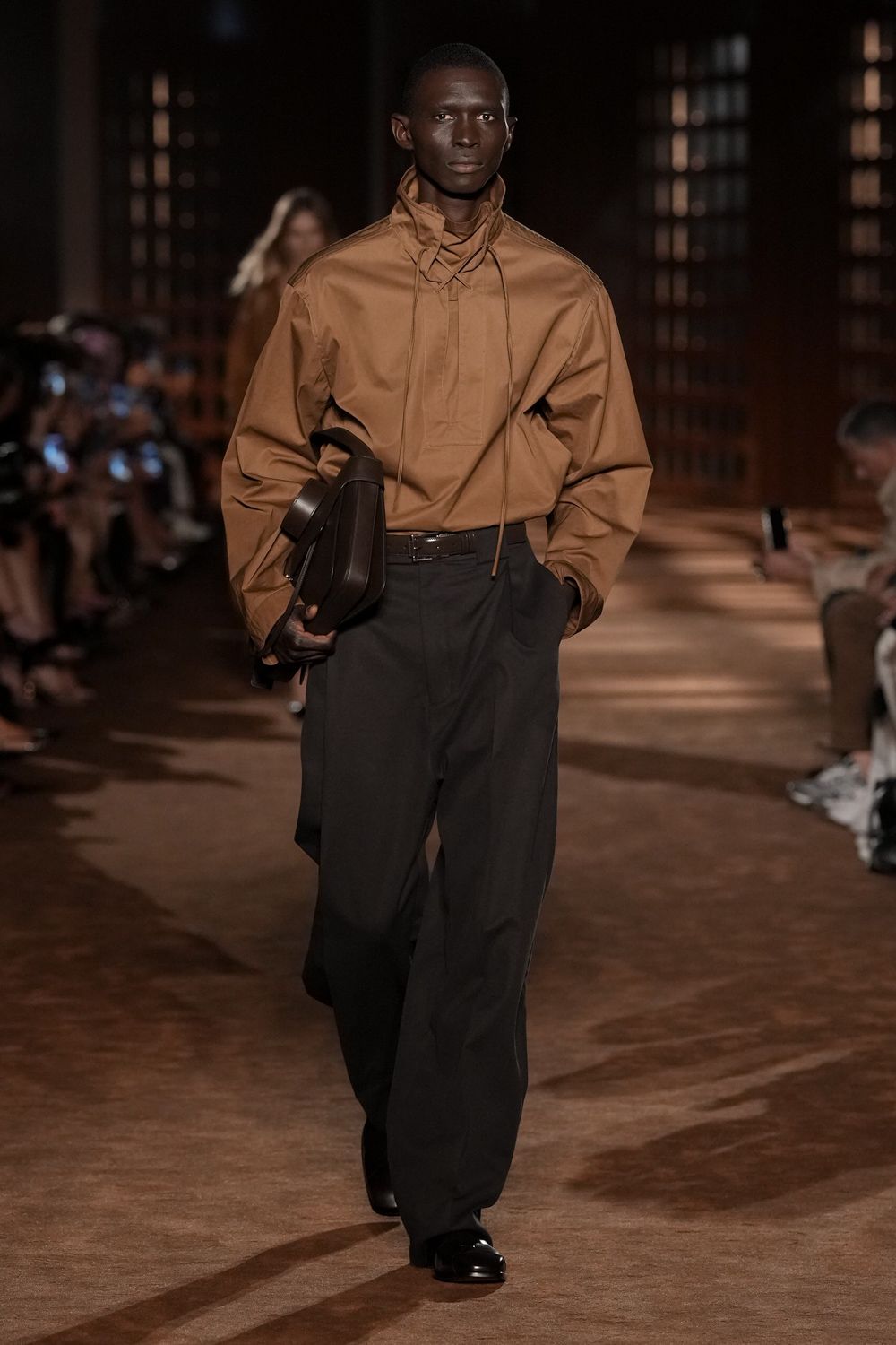 brown anorak-style drawstring top