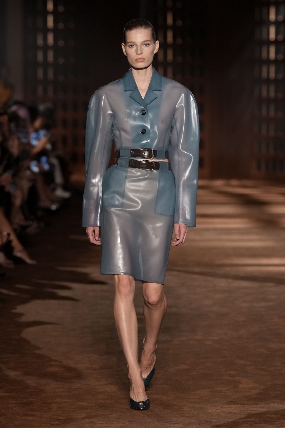 blue rubber cutout waist dress