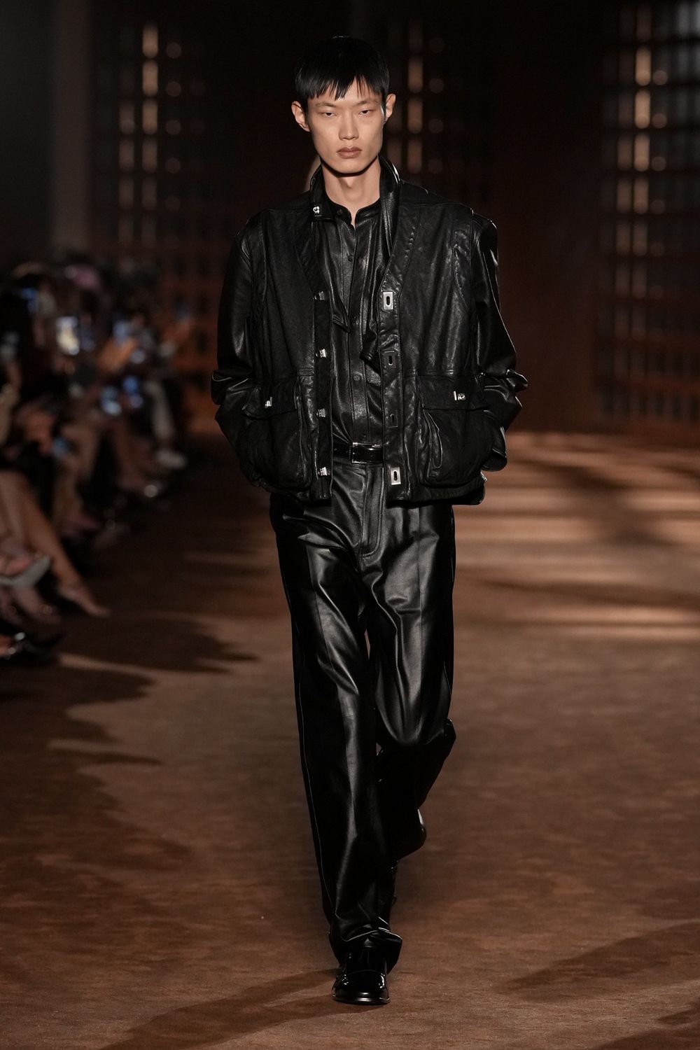 black leather utility jacket