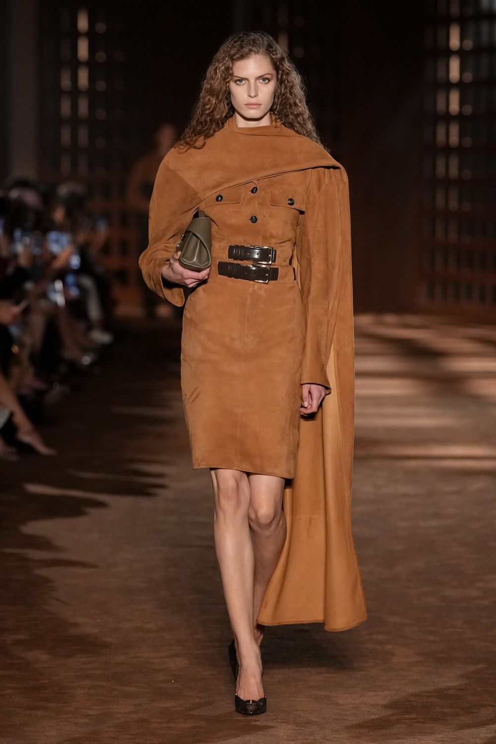 asymmetric suede cape-effect dress