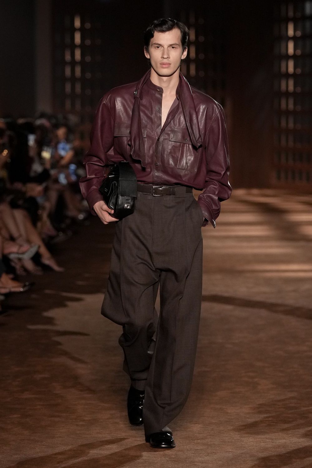 maroon leather utility shirt