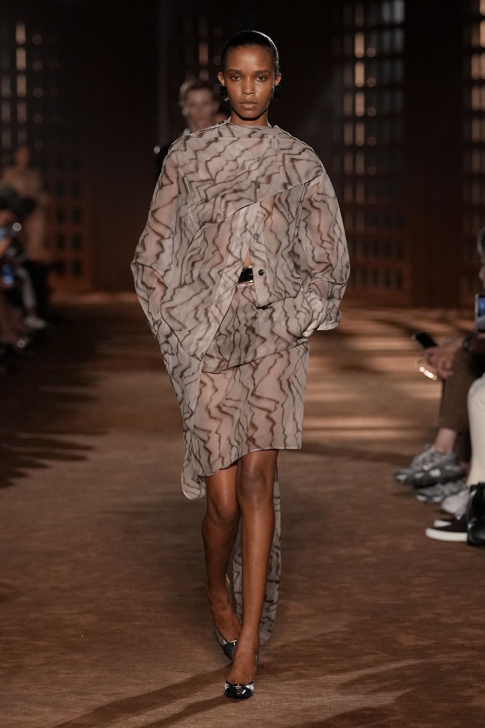 asymmetric draped printed midi dress