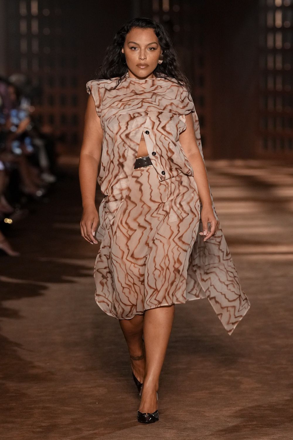 asymmetric printed chiffon midi dress