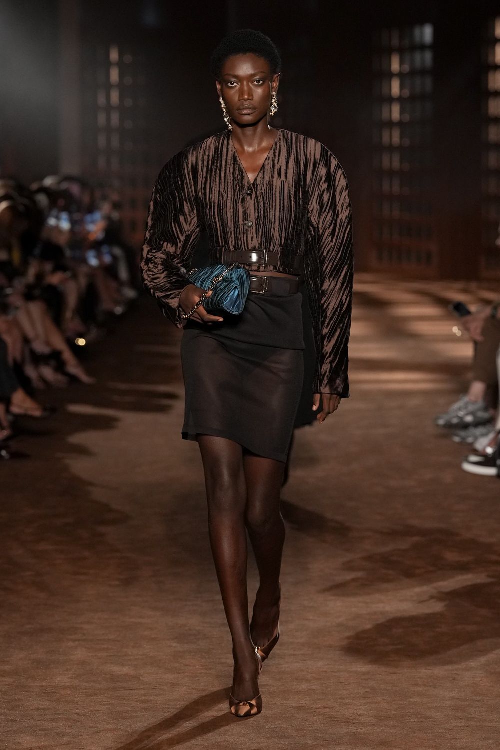 woodgrain-print satin blouse