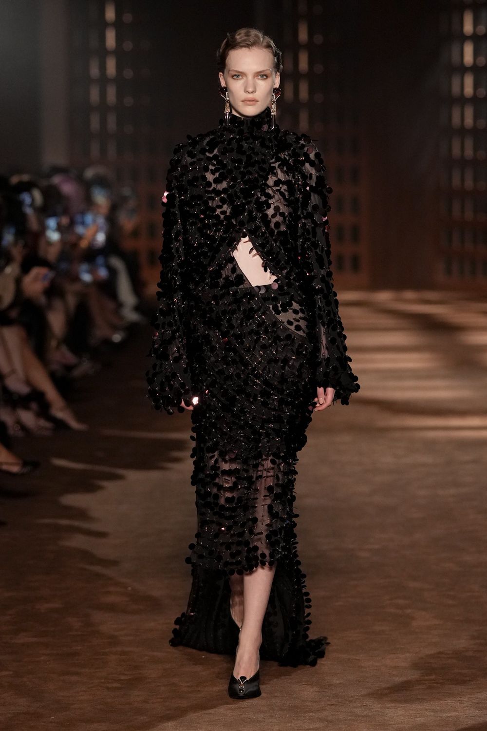 black embellished illusion cutout gown