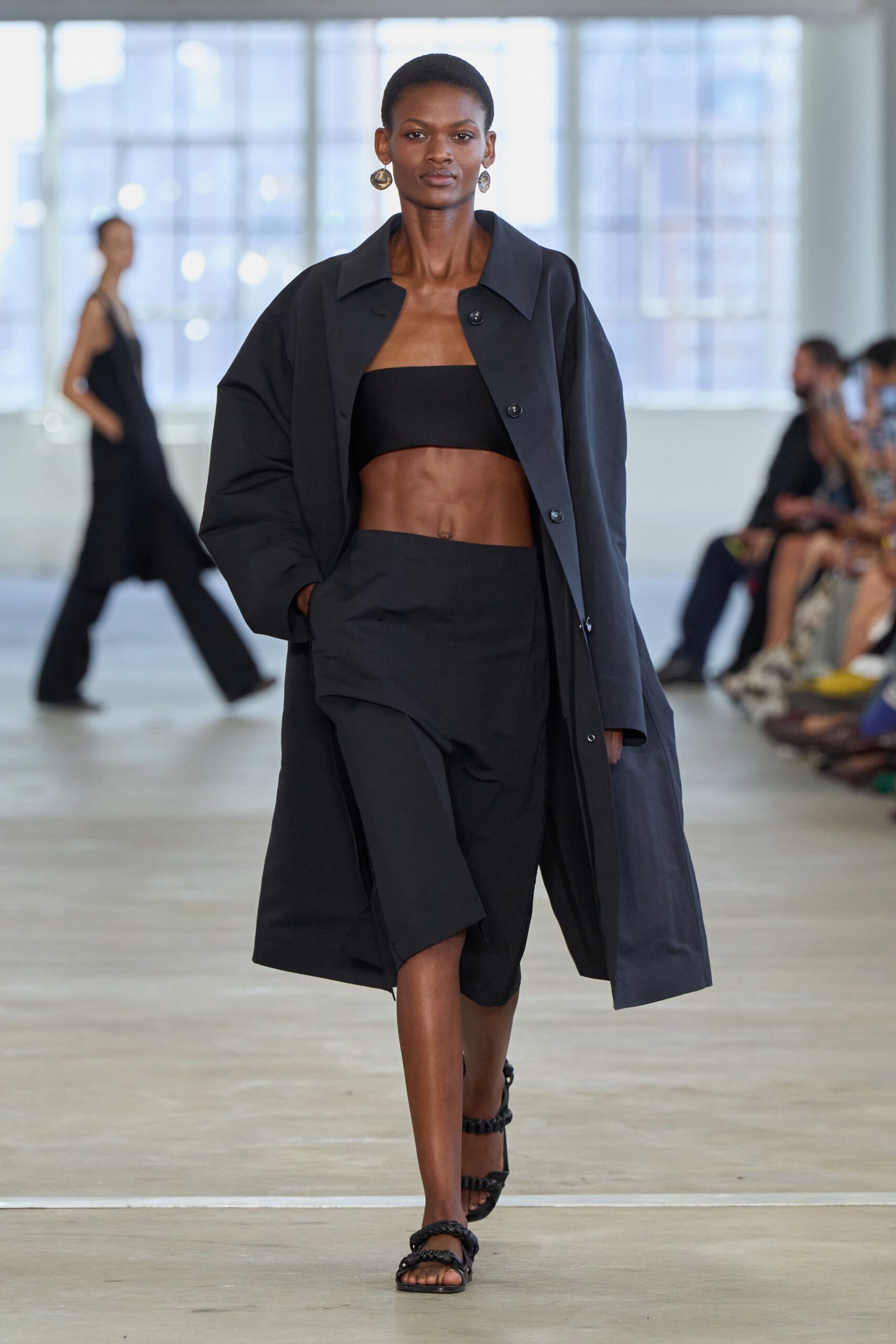 black bandeau top and draped skirt