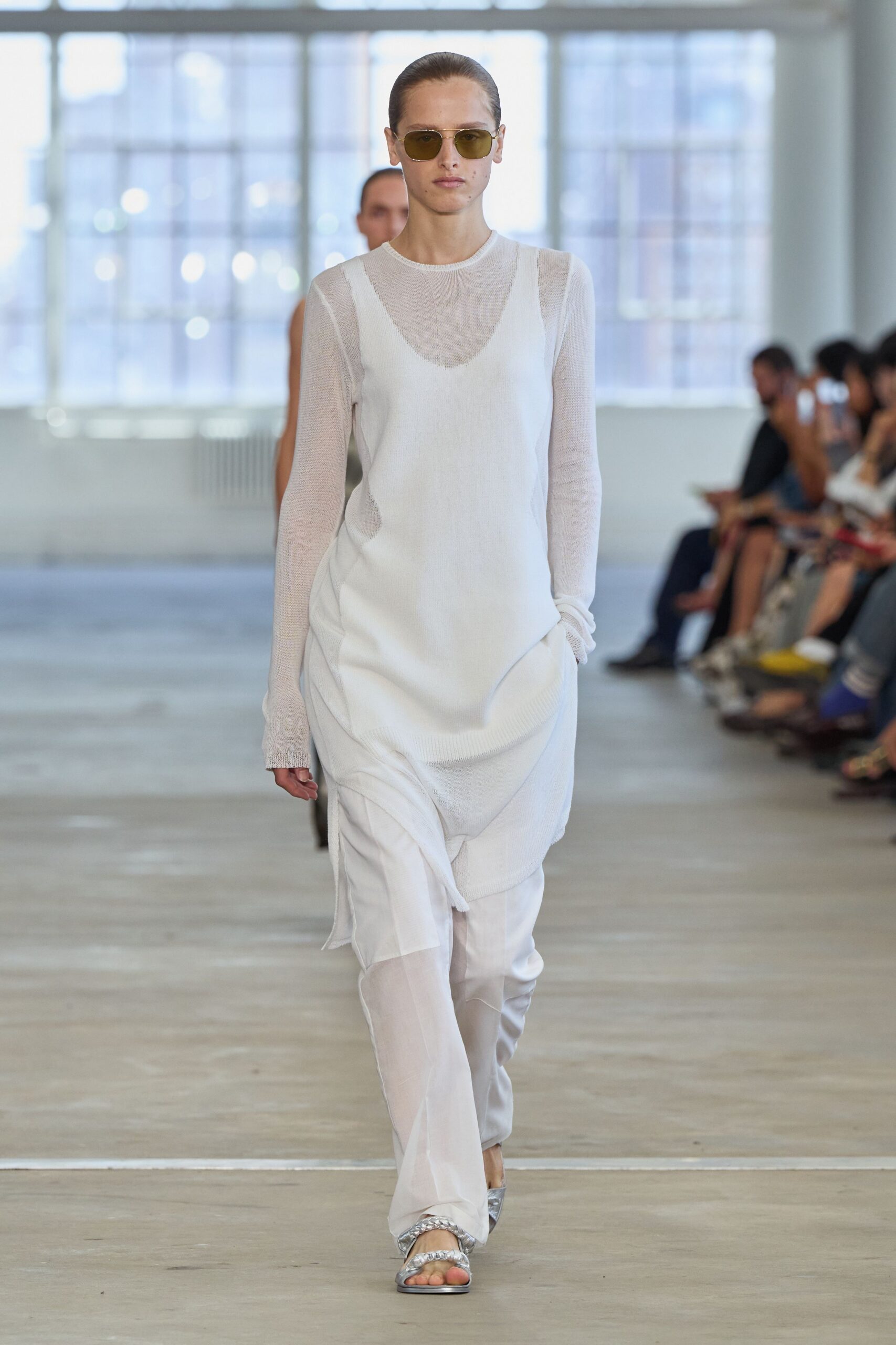 white layered knit apron dress