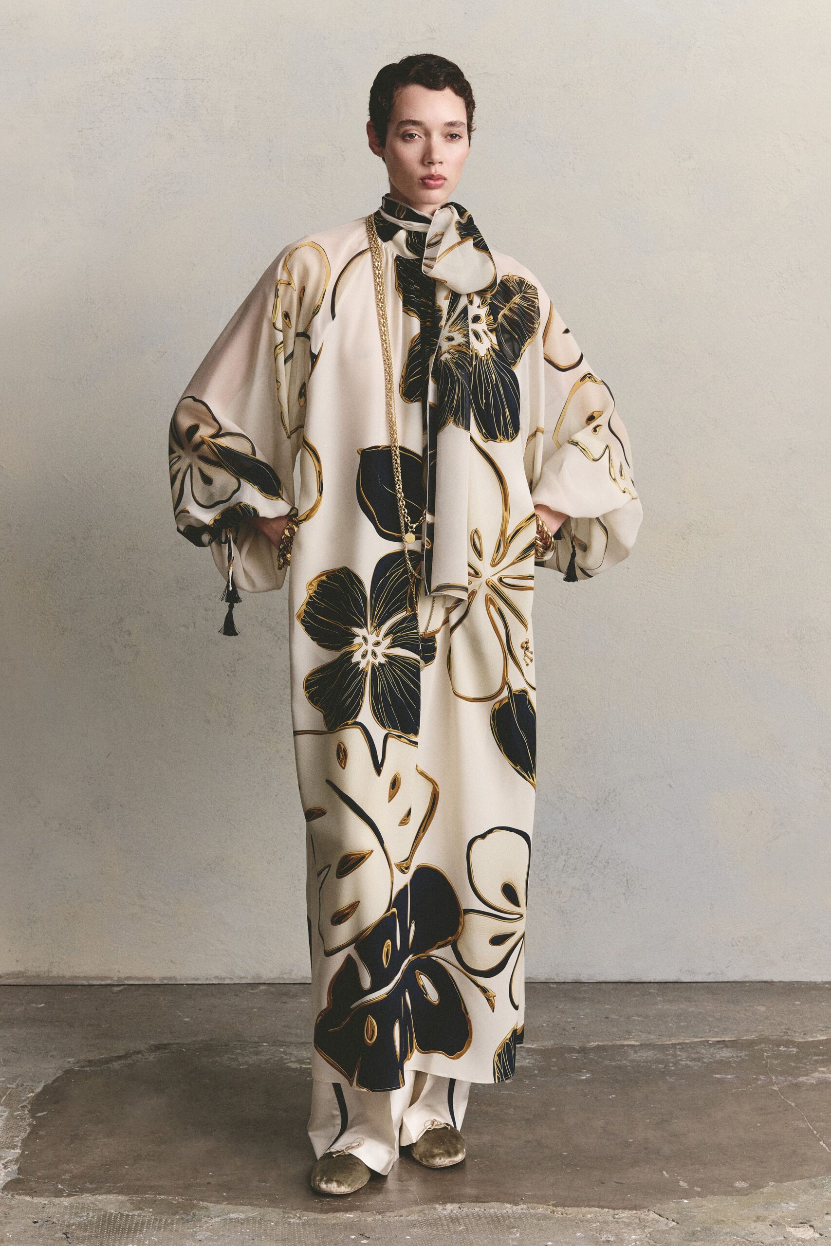 oversized floral silk caftan dress
