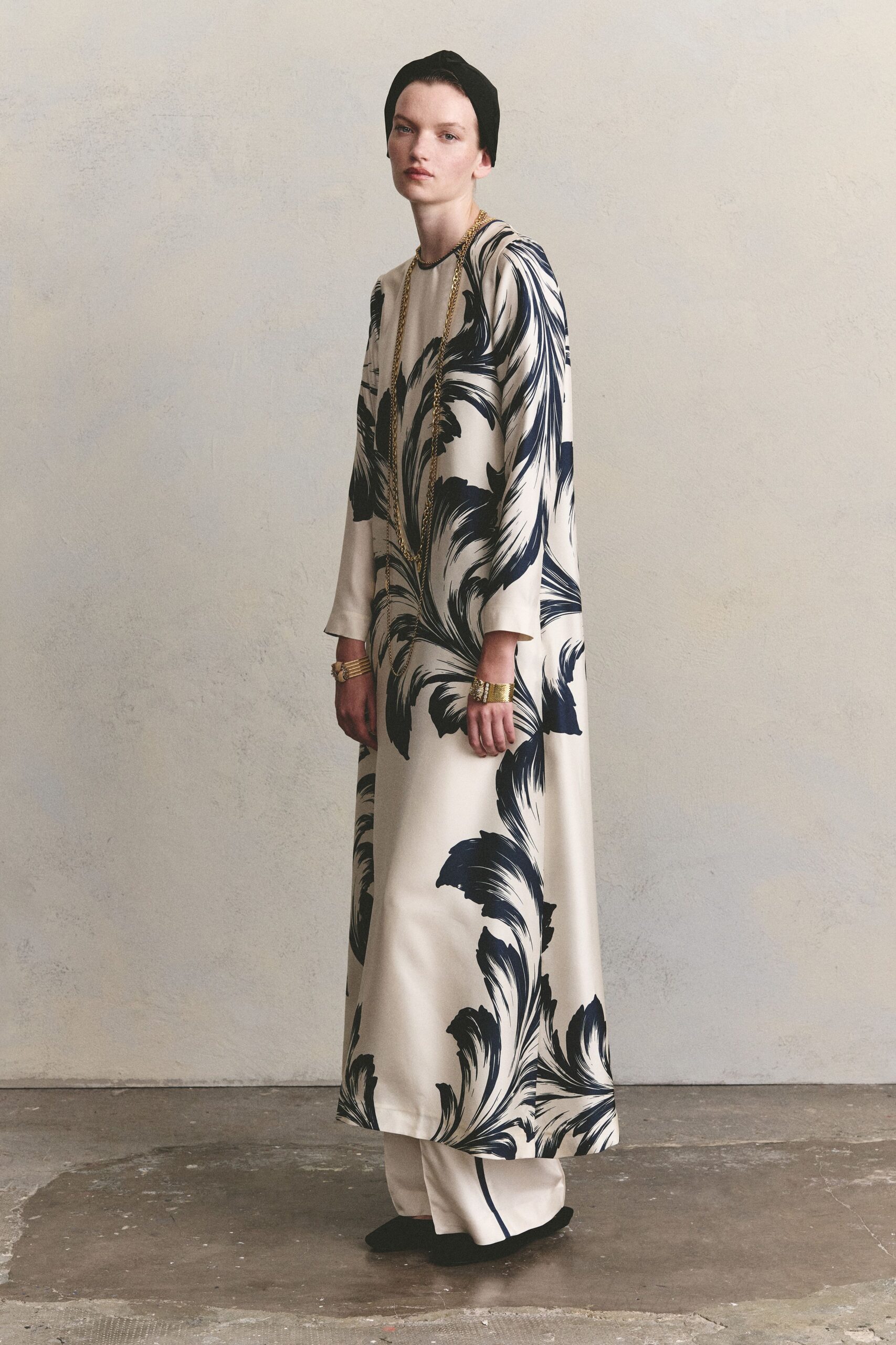brushstroke-print satin maxi dress