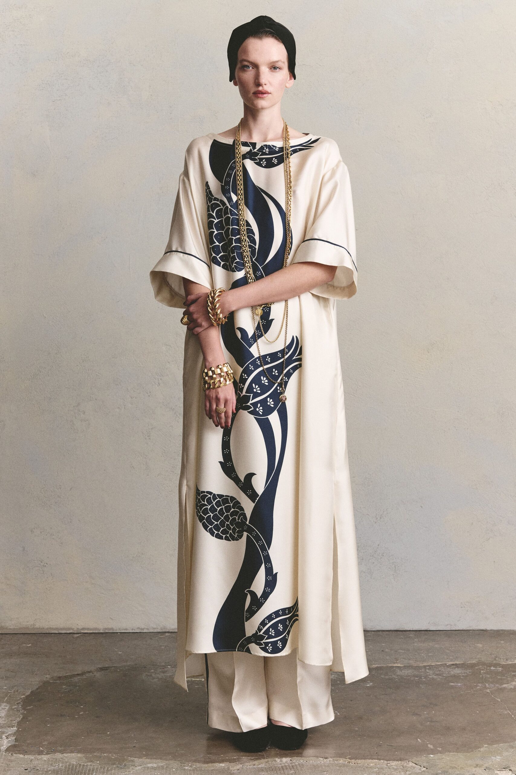 ivory printed caftan-style maxi dress