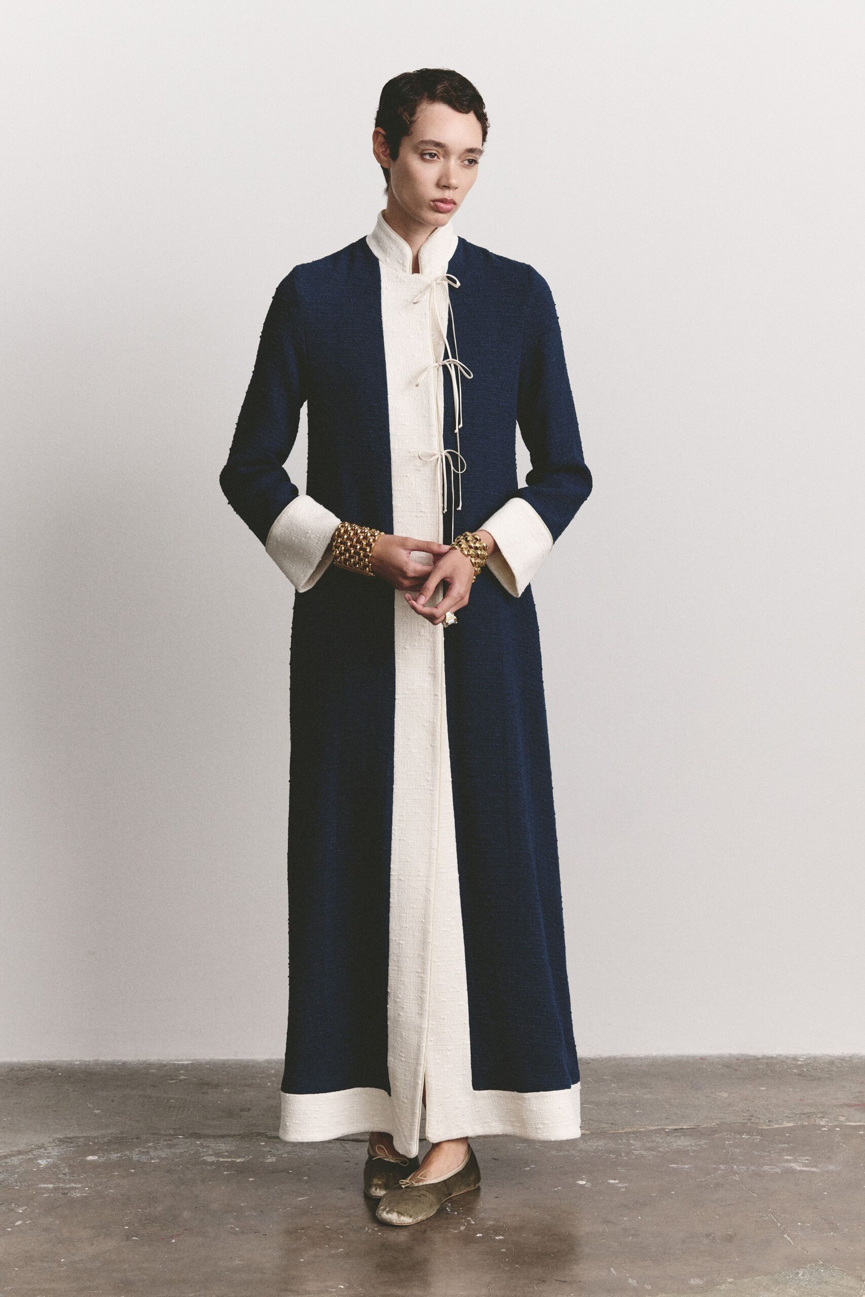 two-tone front-tie maxi dress