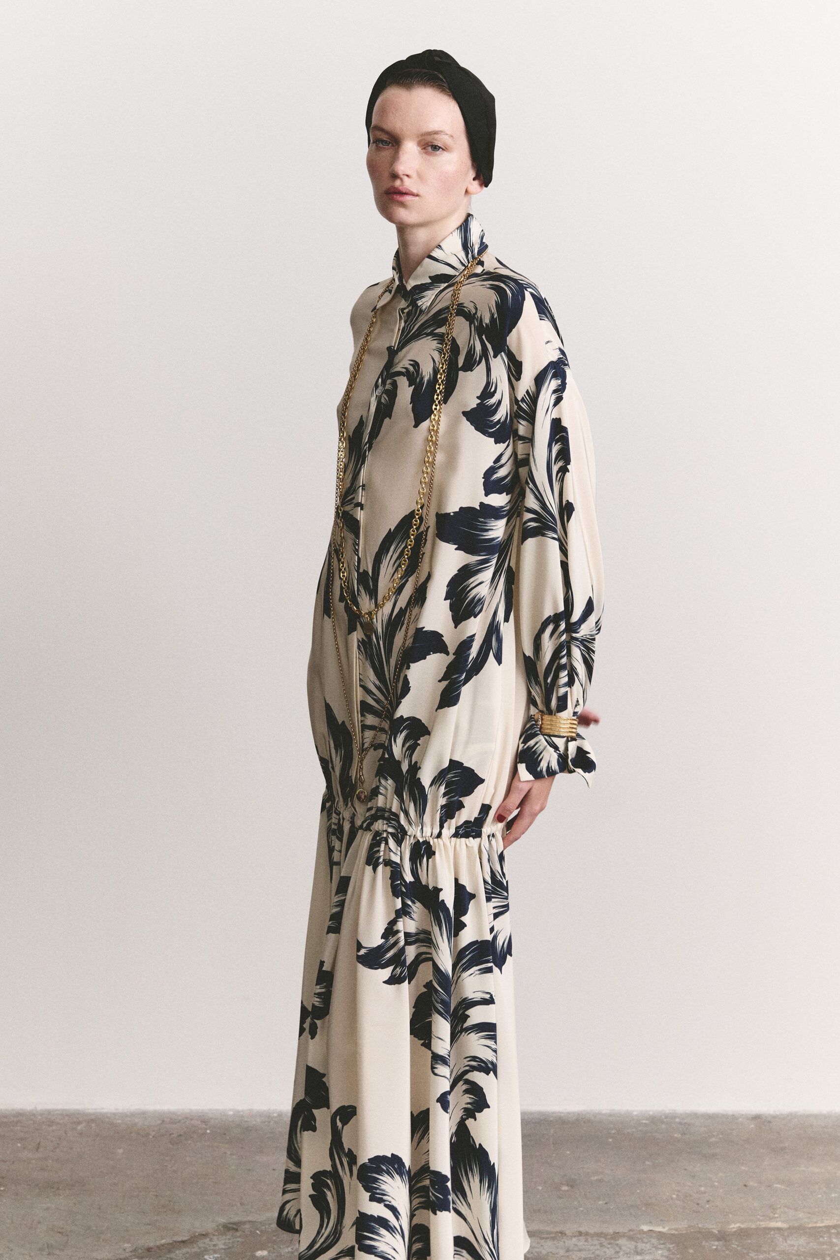 ivory brushstroke floral silk maxi dress