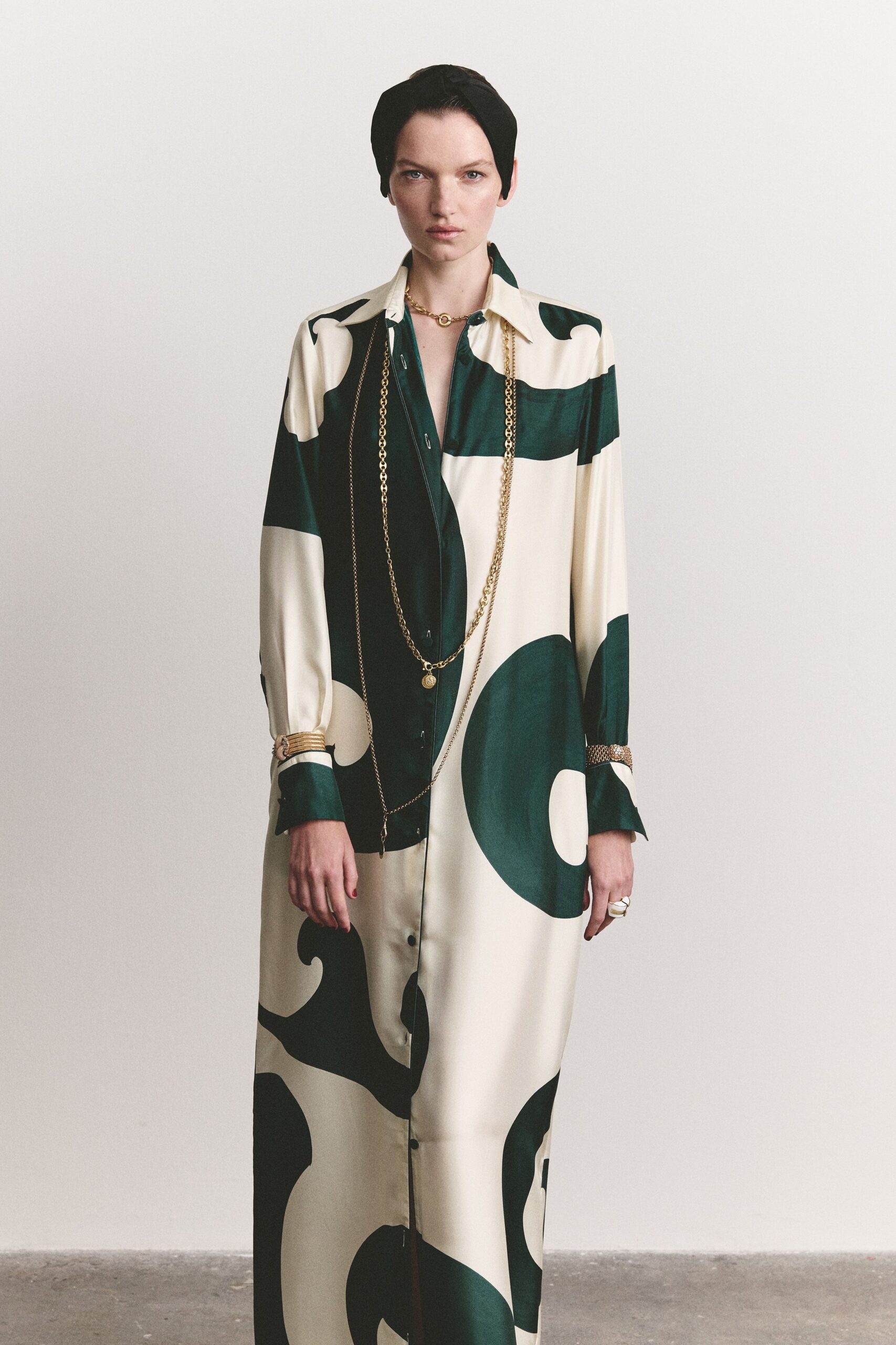abstract print satin shirt dress