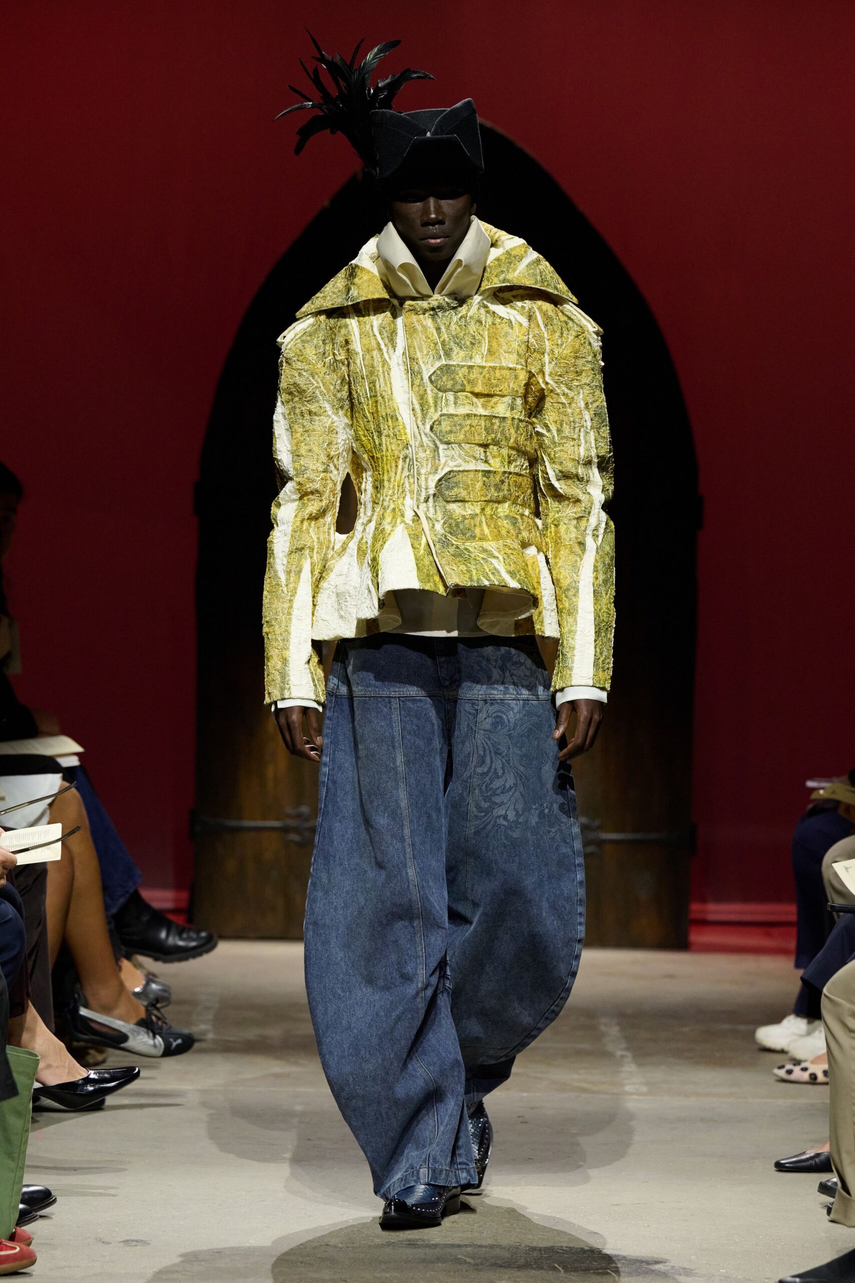 sculptural yellow peplum jacket
