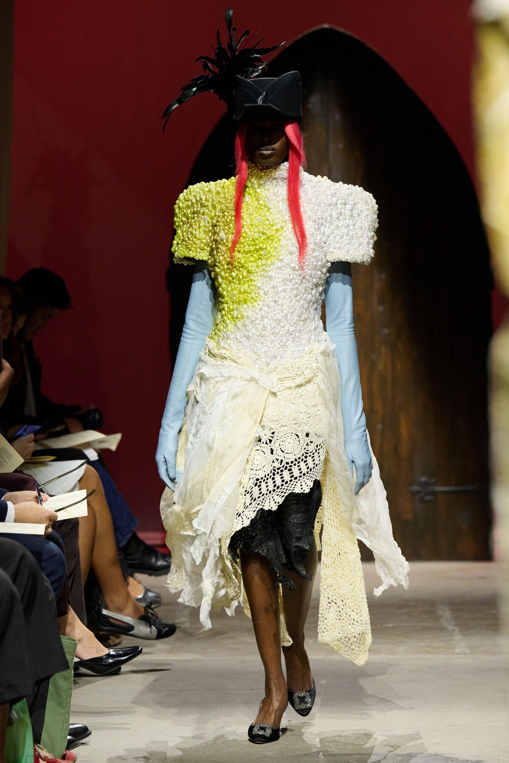 crocheted embellished asymmetric dress