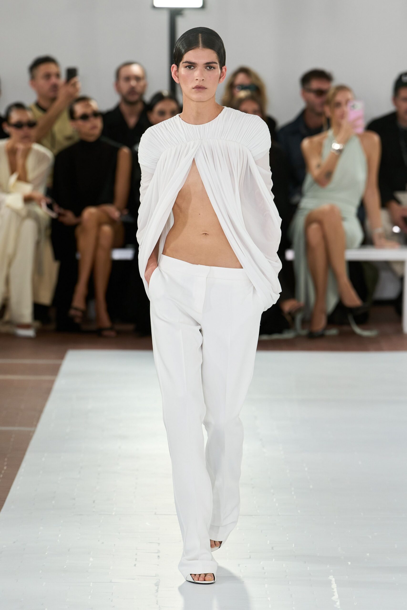 pleated draped cutout chiffon top