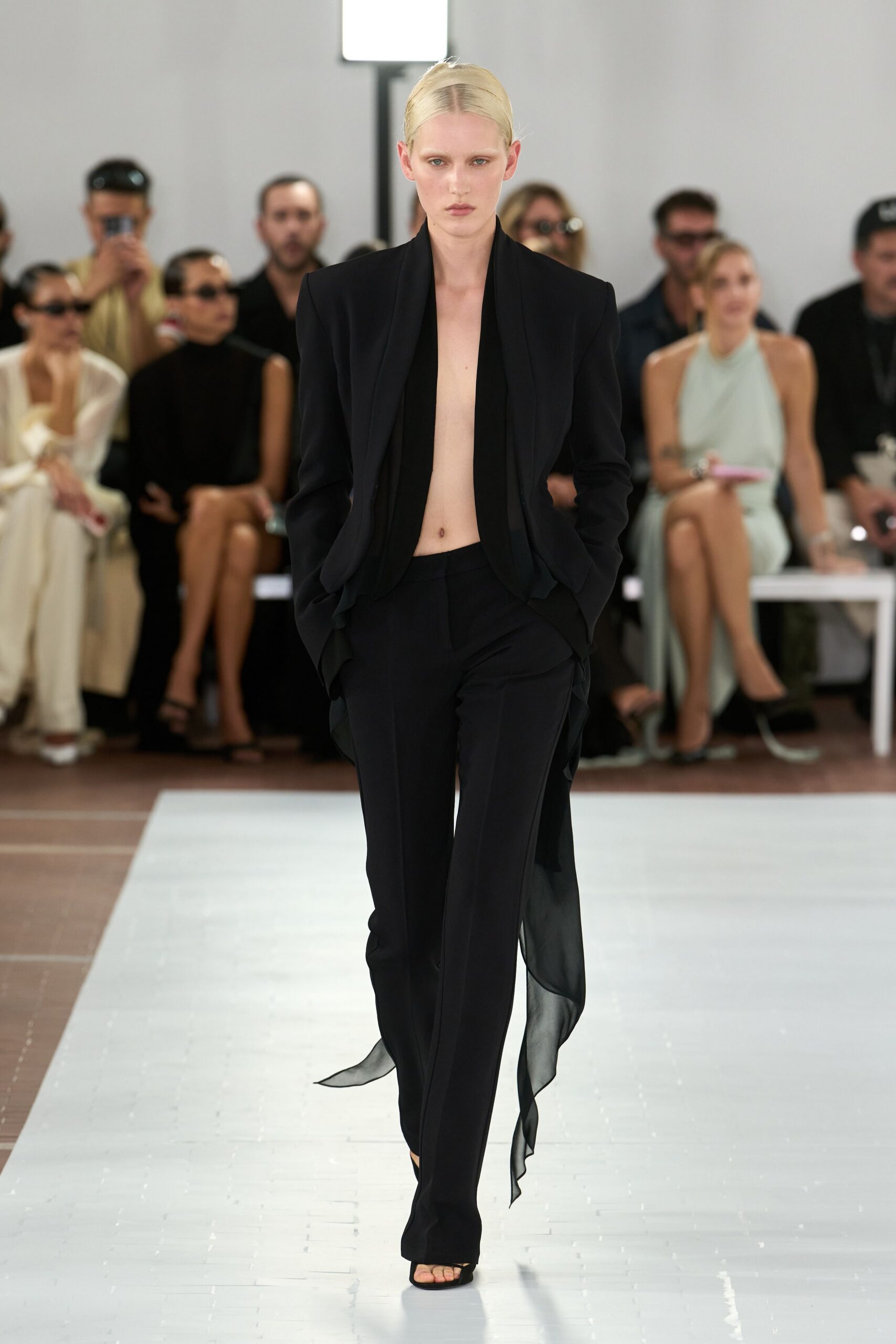 black scarf-front tailored jacket