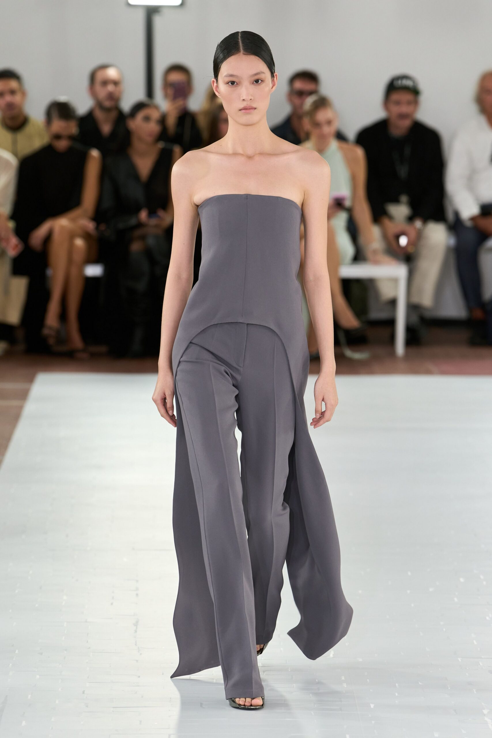 strapless draped scarf-panel jumpsuit