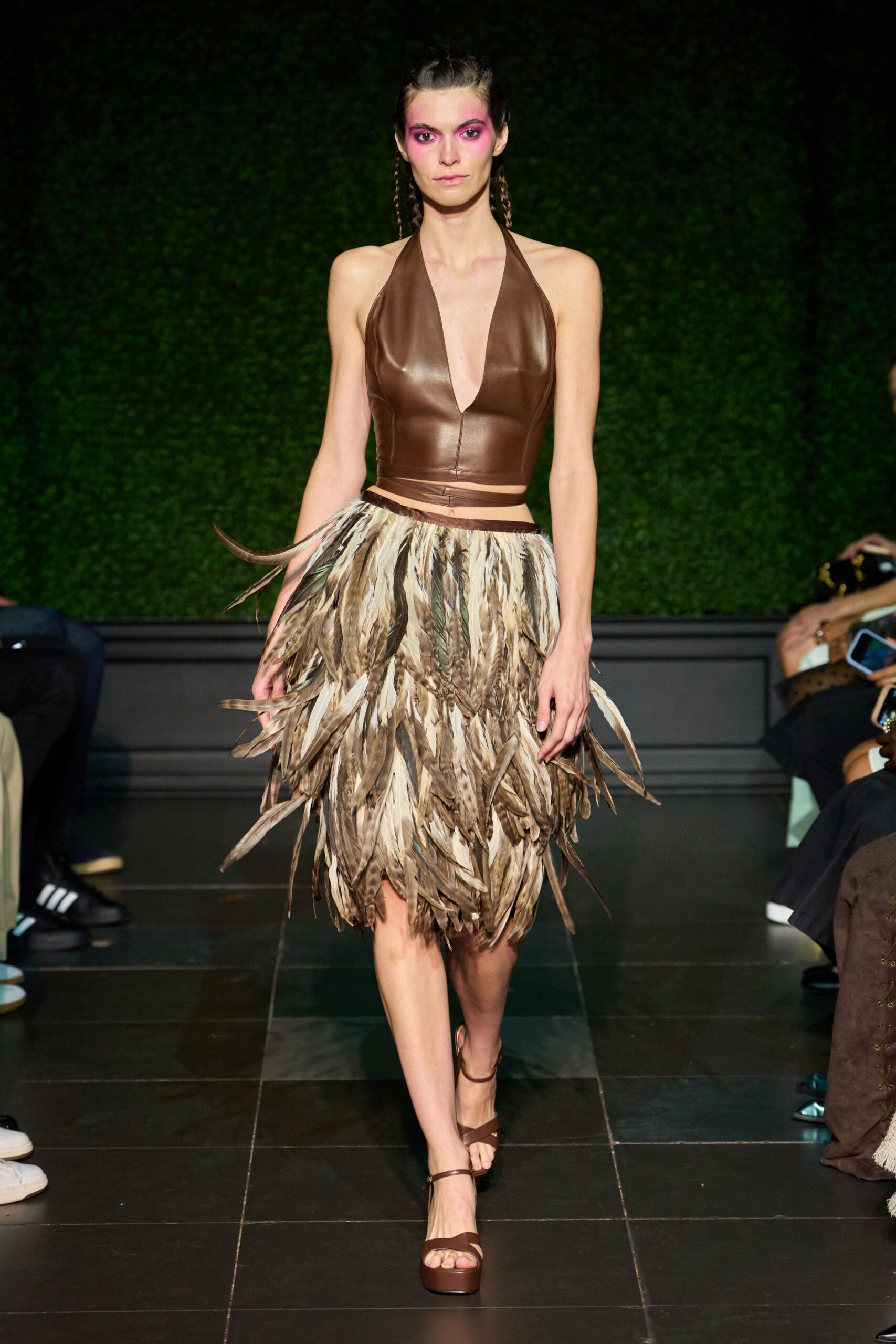 beige feather feathered belted textured midi skirt
