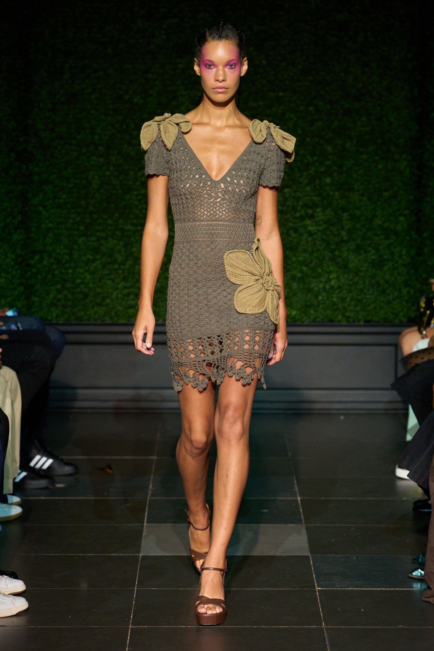 floral appliqué crochet mini dress