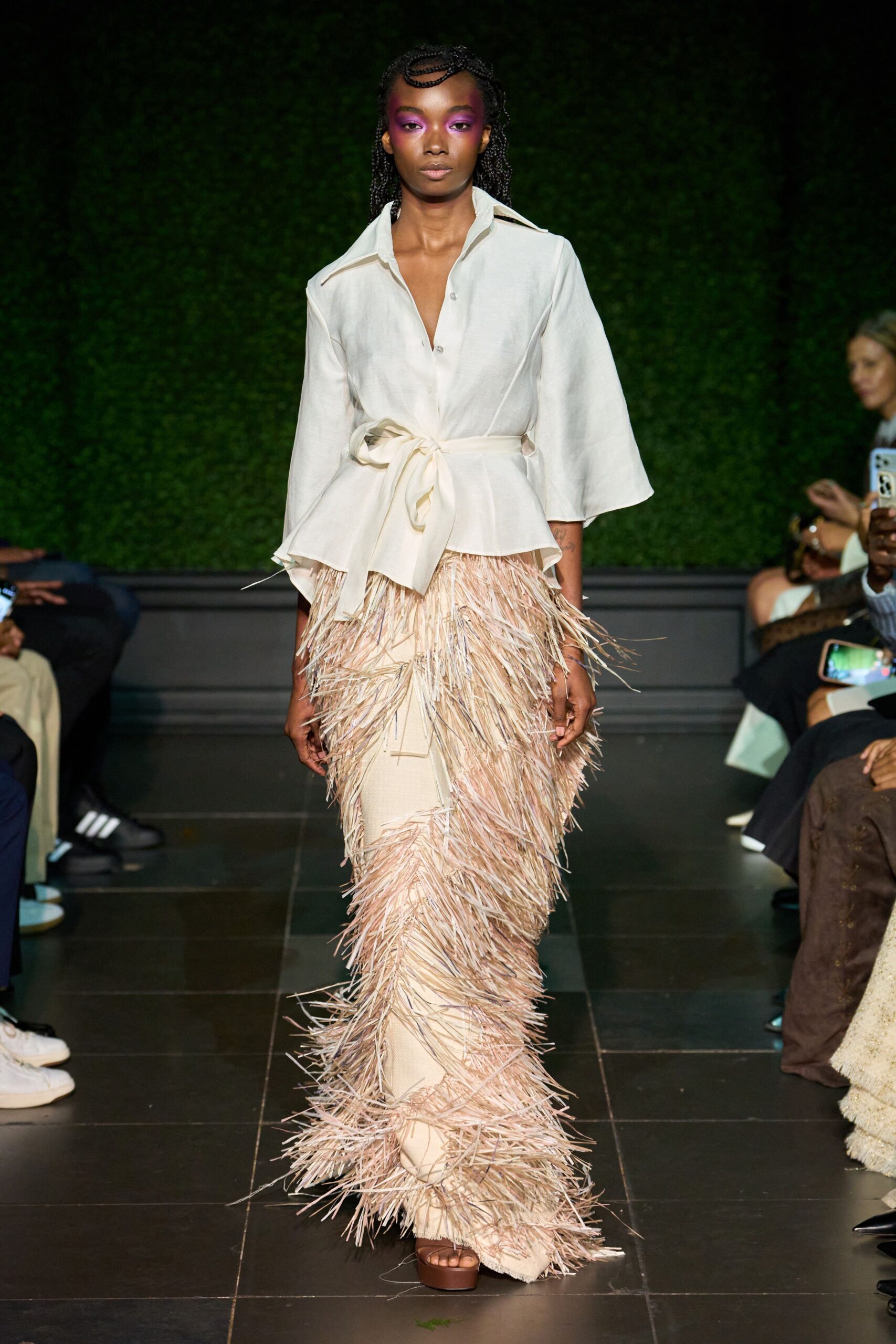 feathered ivory maxi skirt