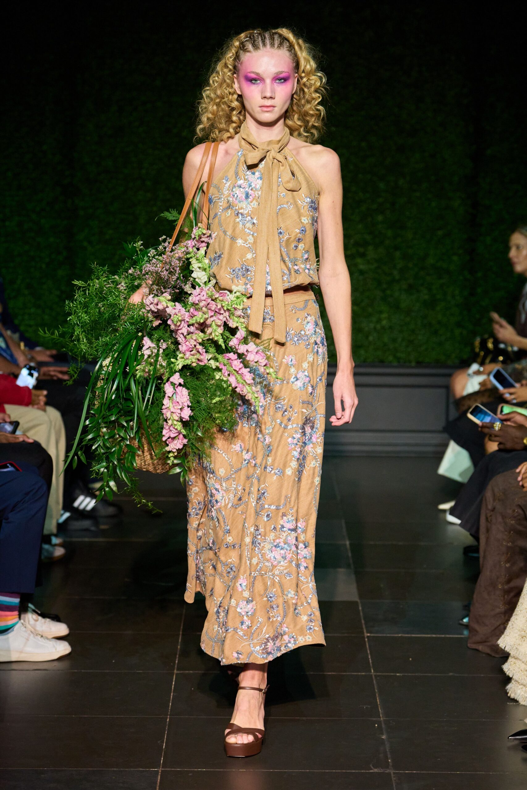 floral scarf-neck halter maxi dress