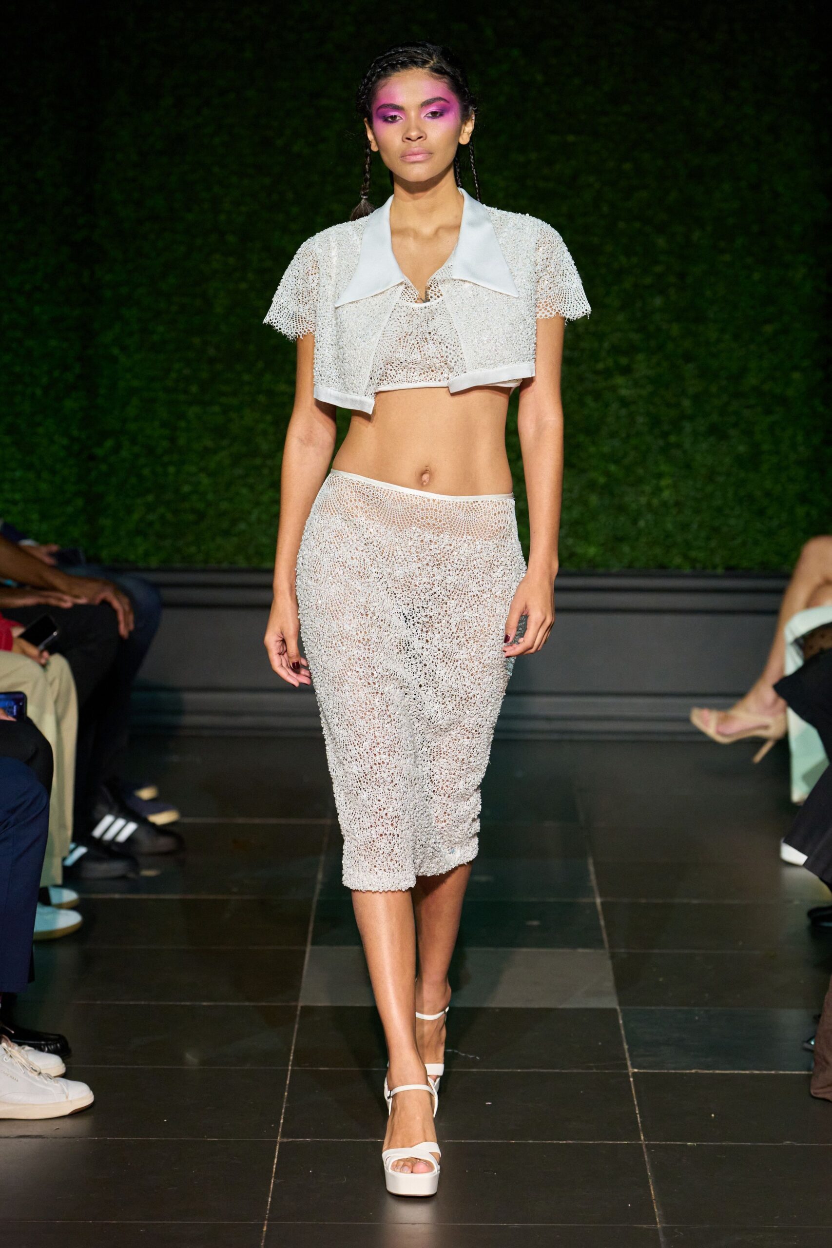 white crochet cropped jacket