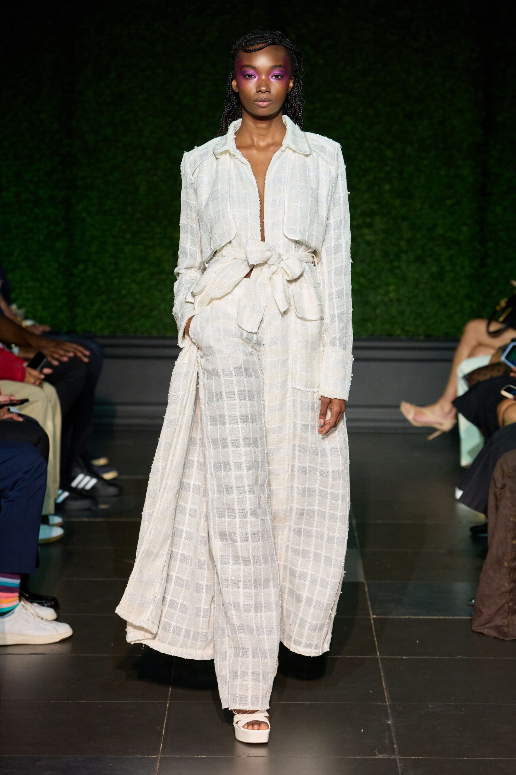 ivory checked belted cropped jacket
