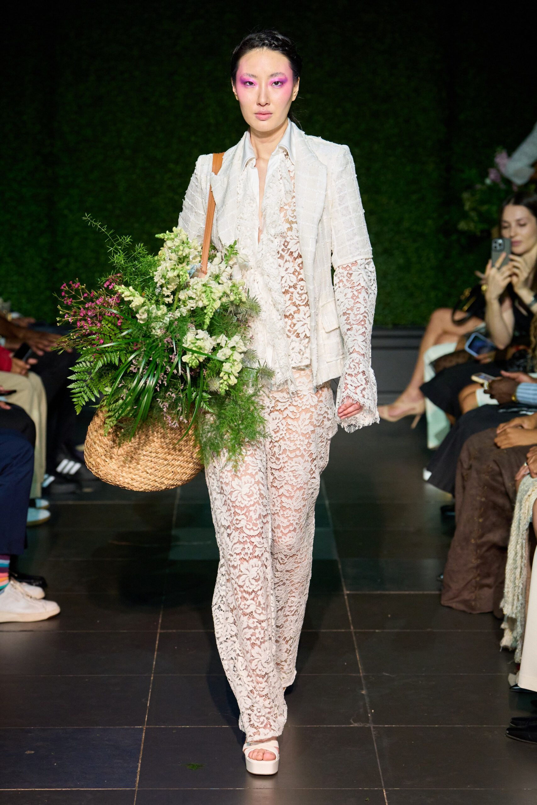 ivory floral lace trousers