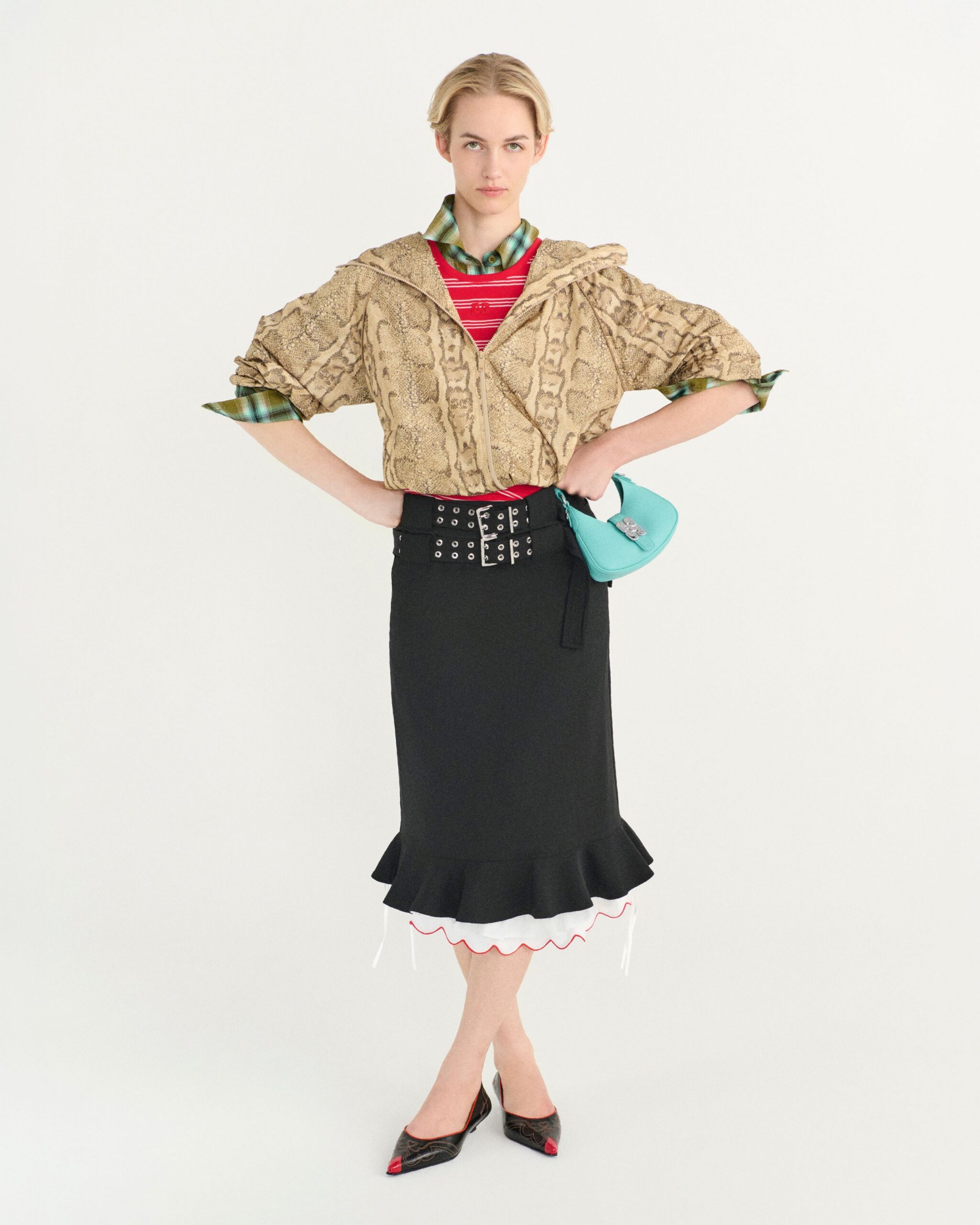 green unknown collared long-sleeve checked shirt