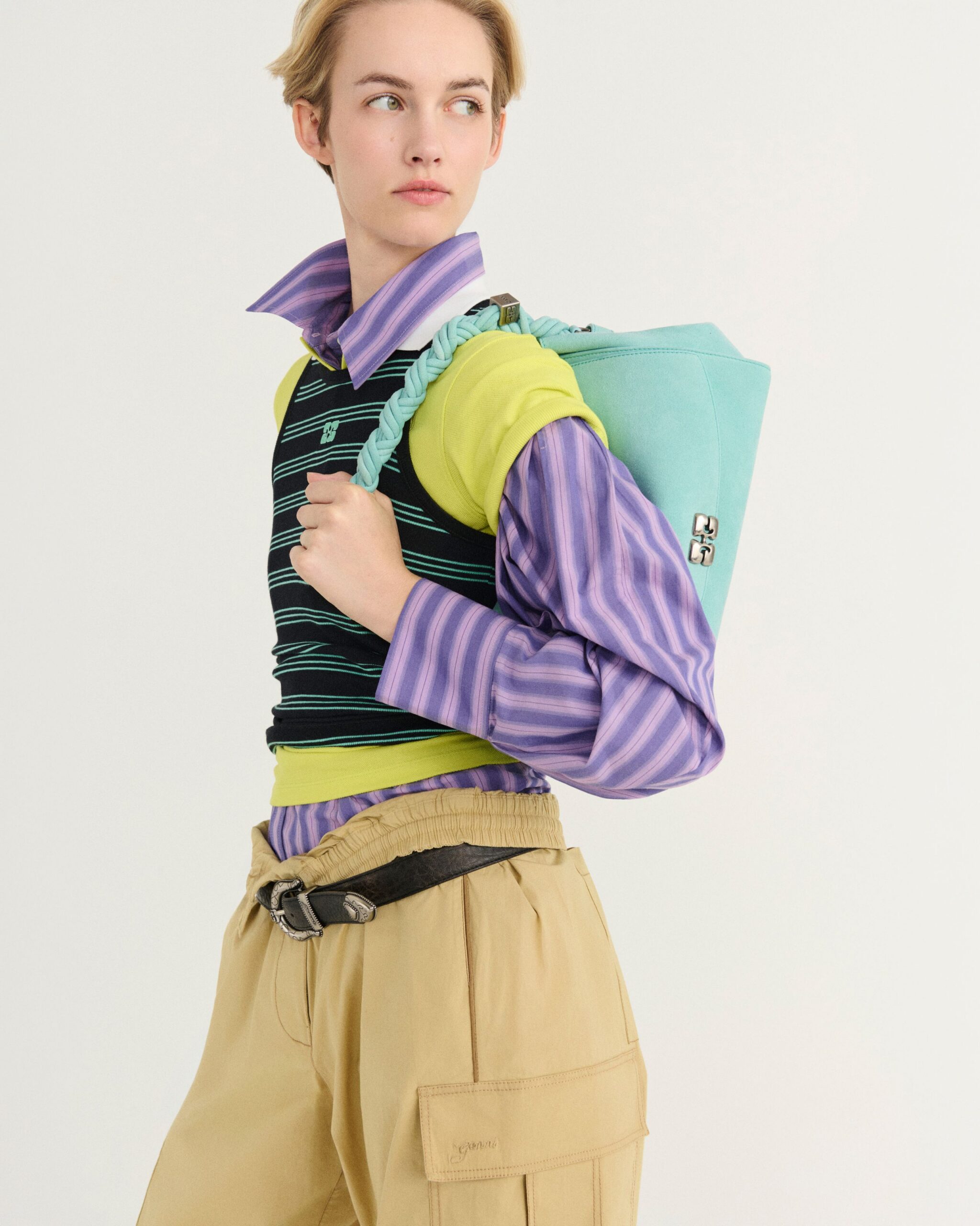 purple unknown collared long-sleeve striped shirt