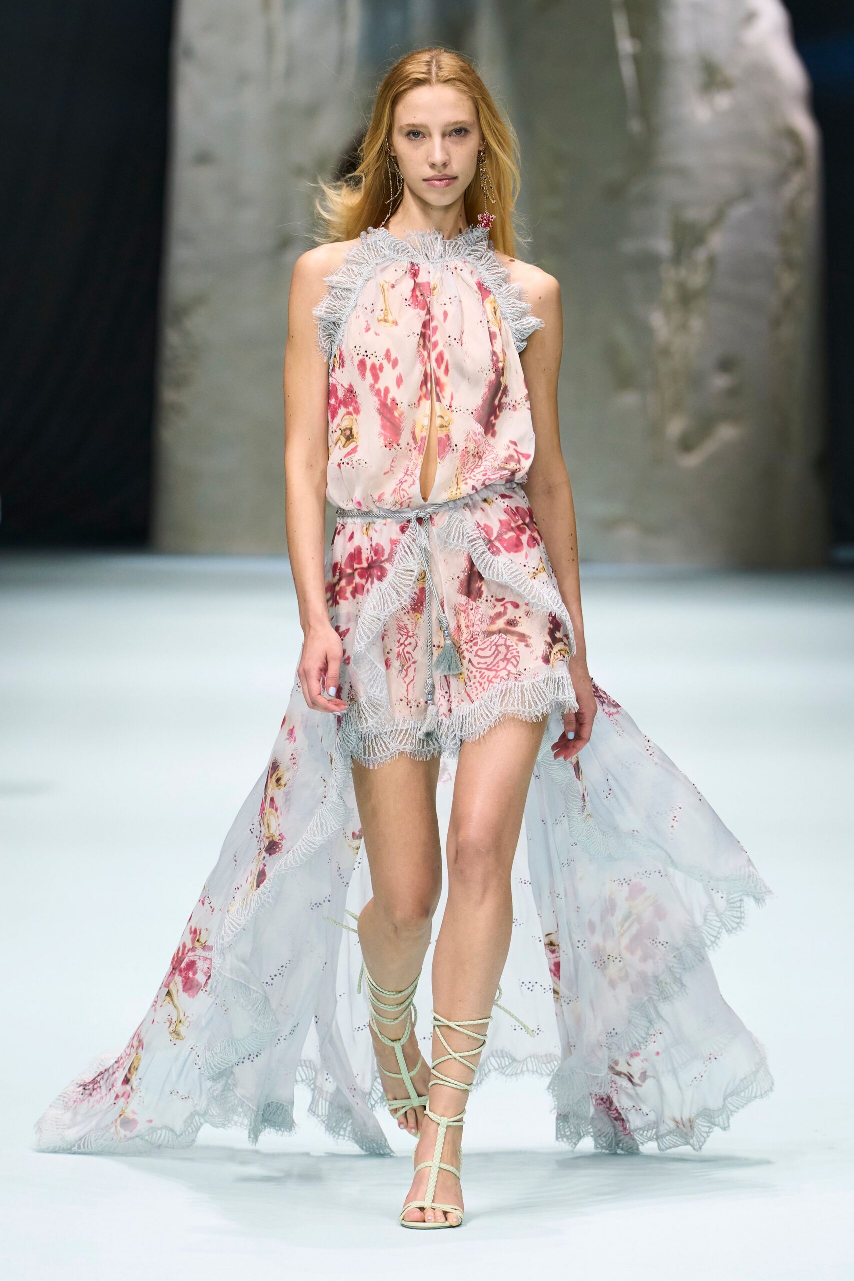 printed high-low chiffon halter dress