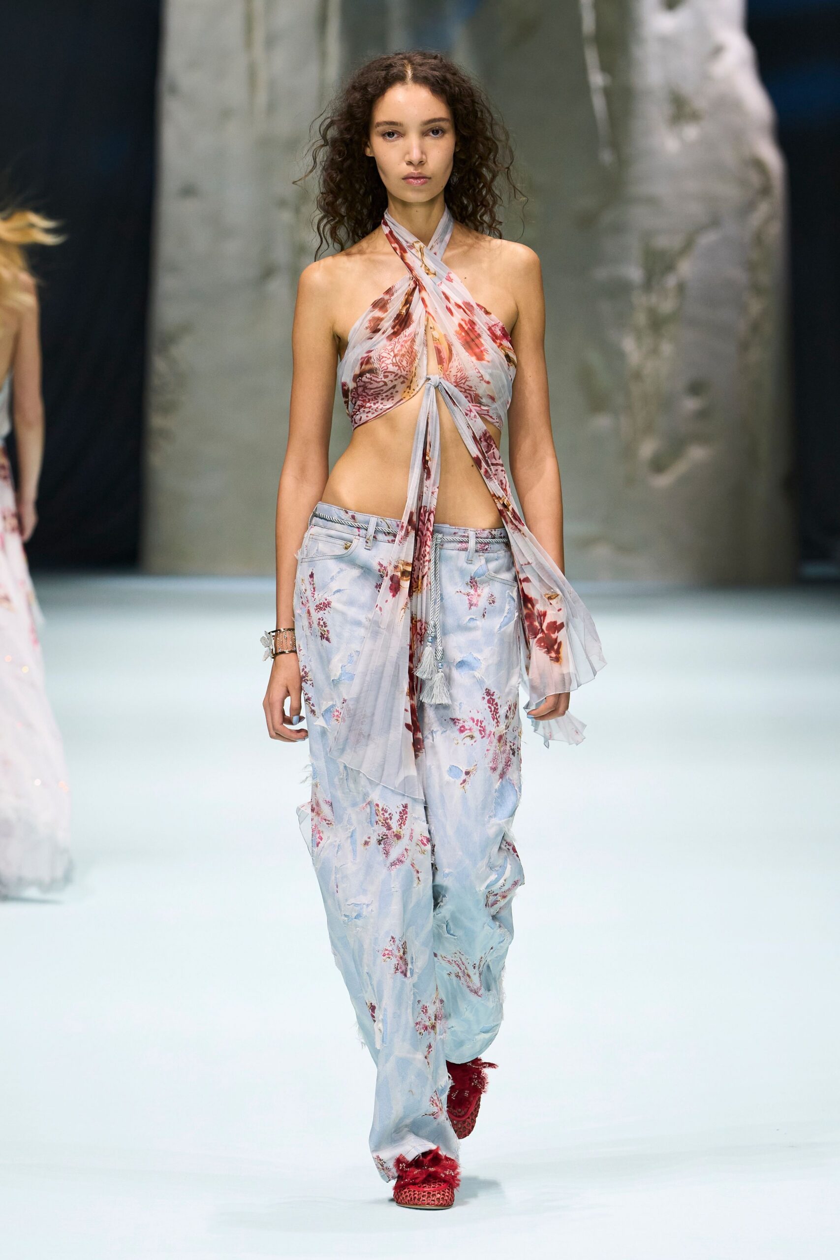blue unknown relaxed printed wide-leg pants