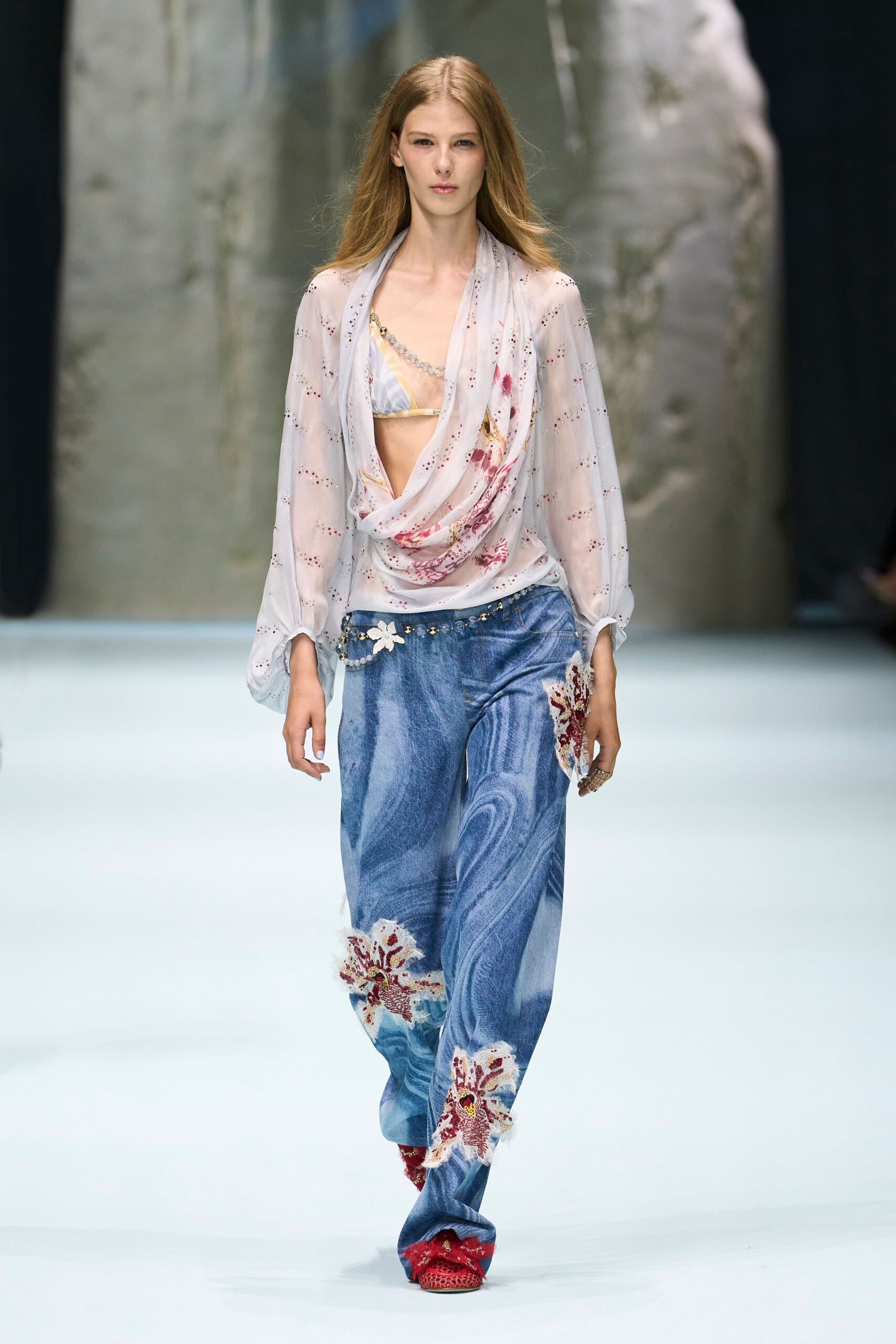 blue unknown relaxed printed wide-leg pants