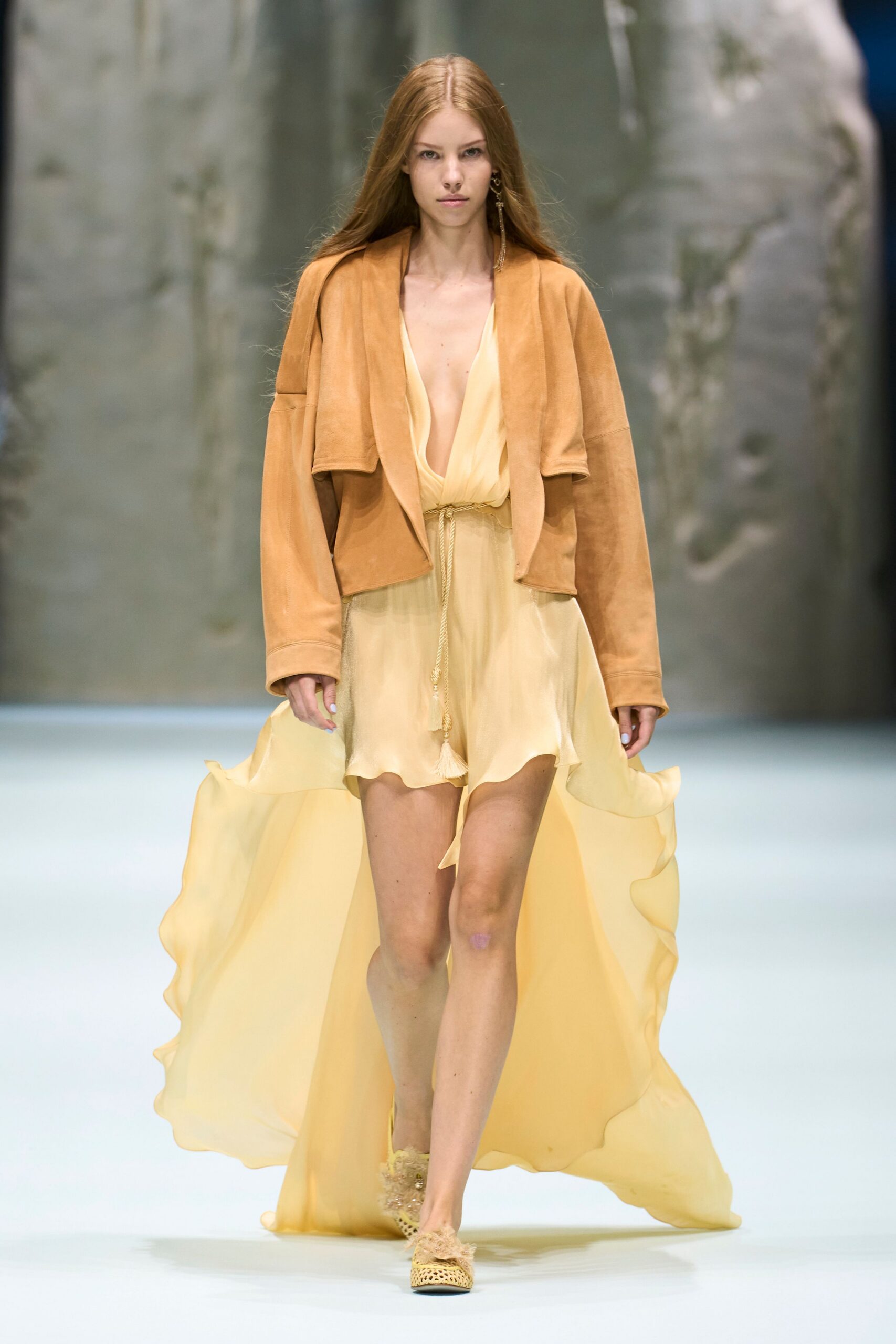 yellow high-low chiffon dress