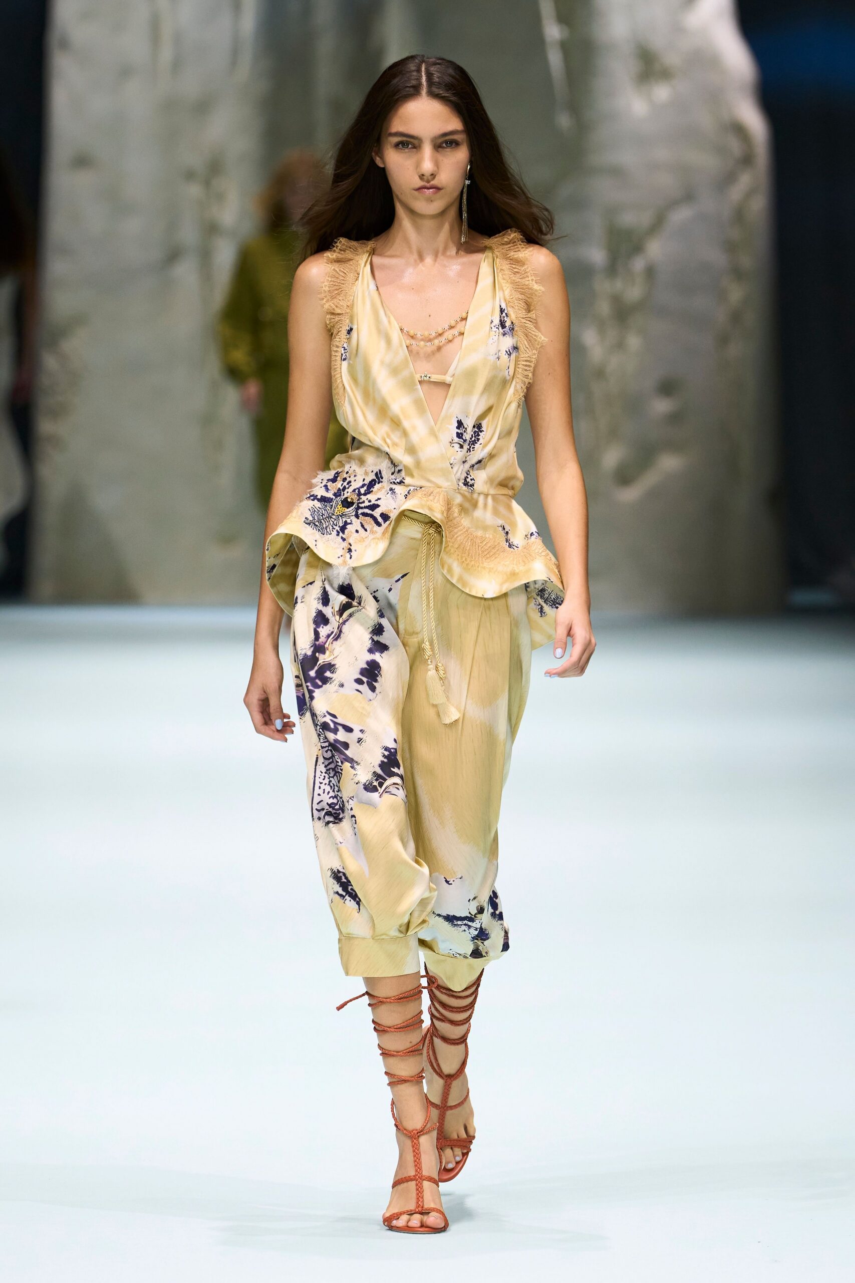 printed satin cutout jumpsuit