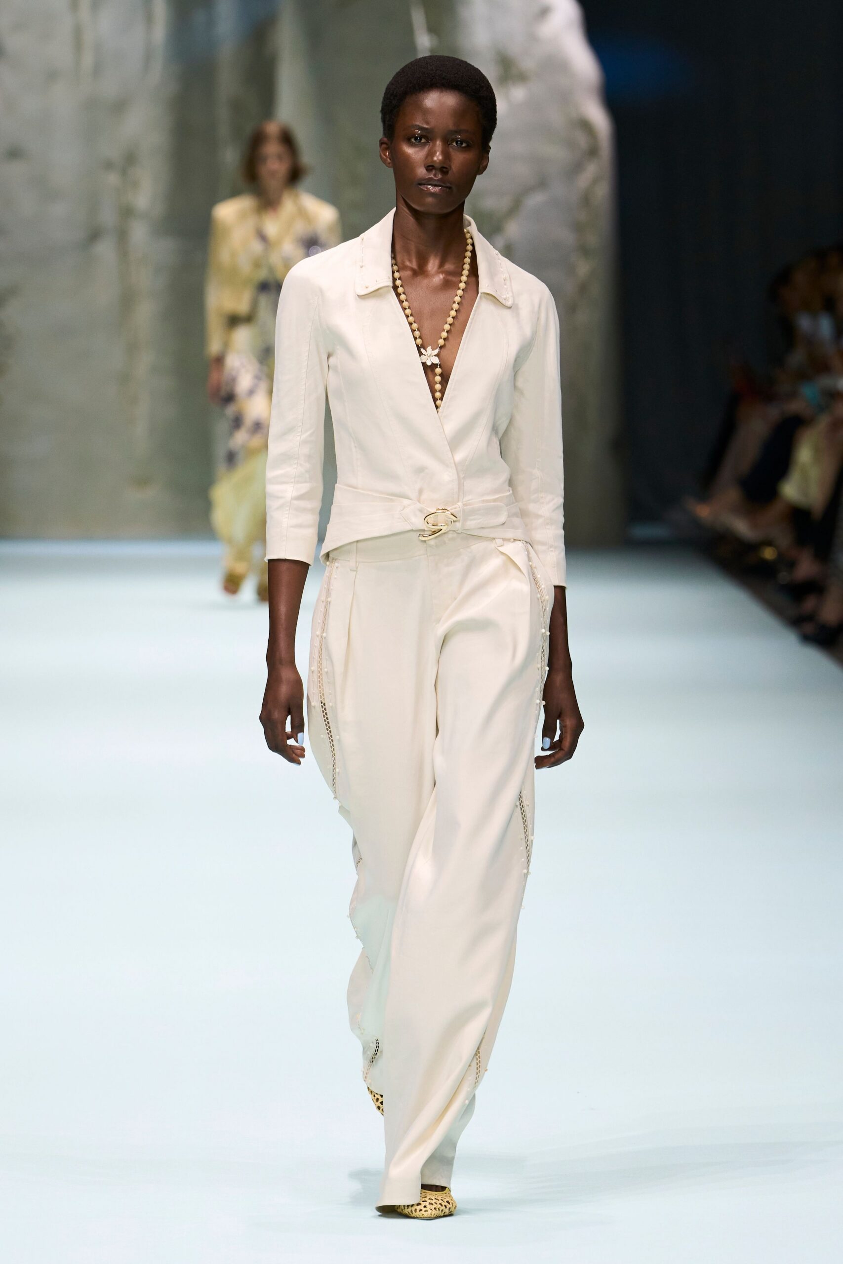 ivory belted plunge jacket