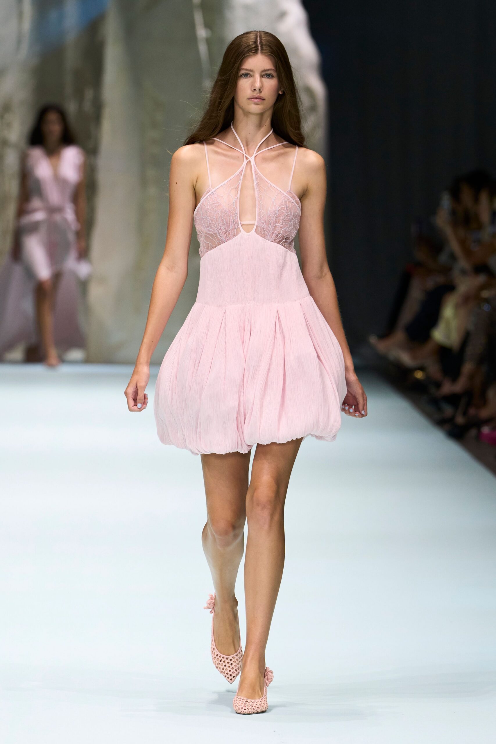 pink lace bubble-hem mini dress