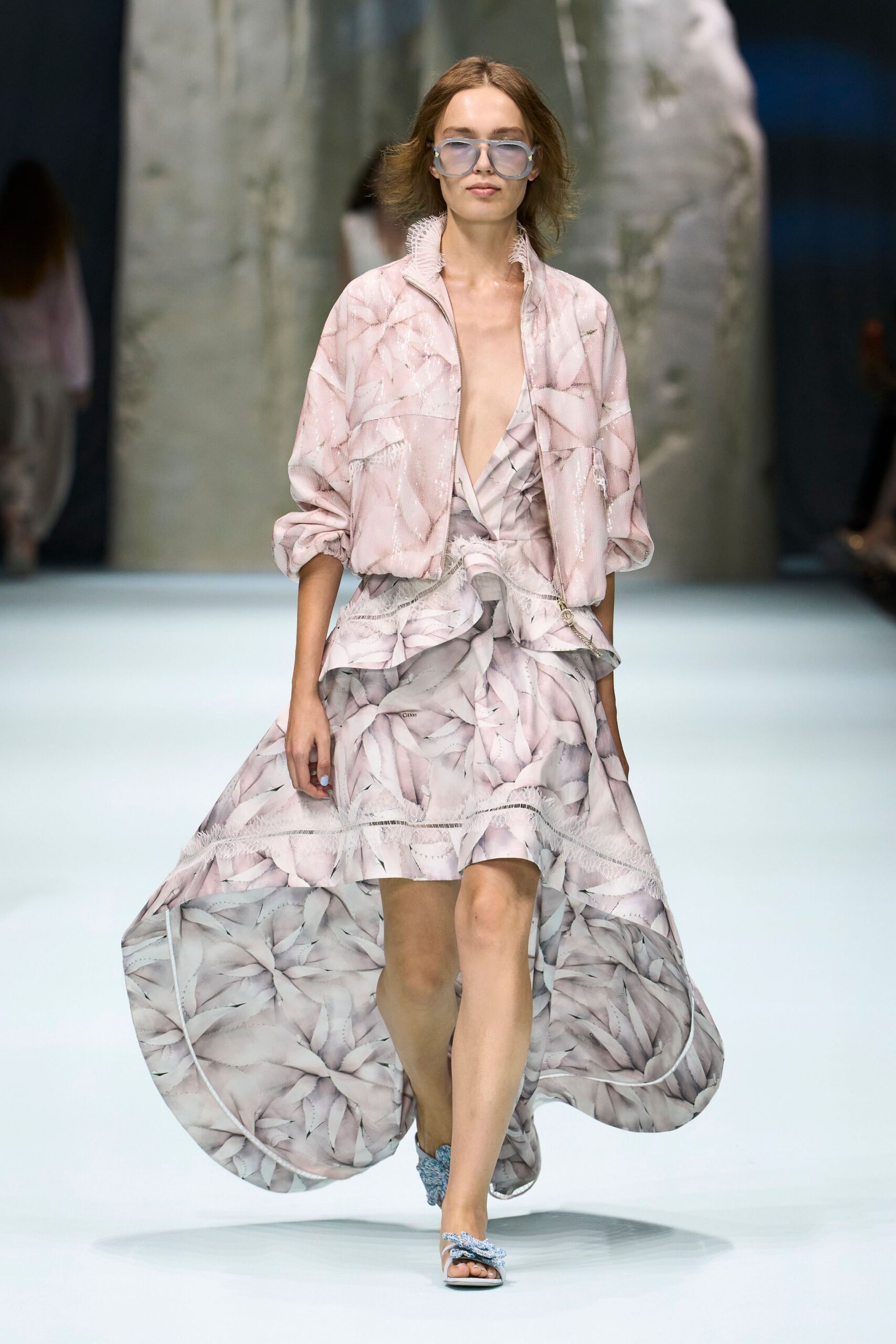 printed high-low chiffon dress