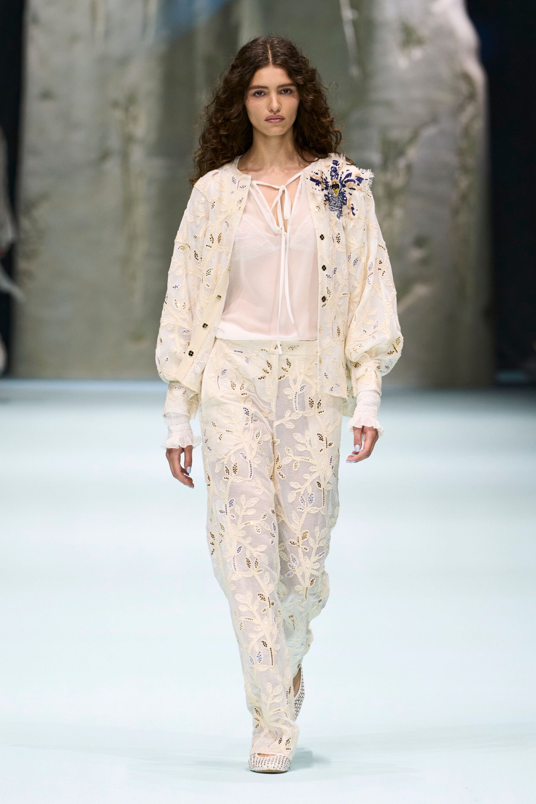 embroidered crochet jacket with spider motif