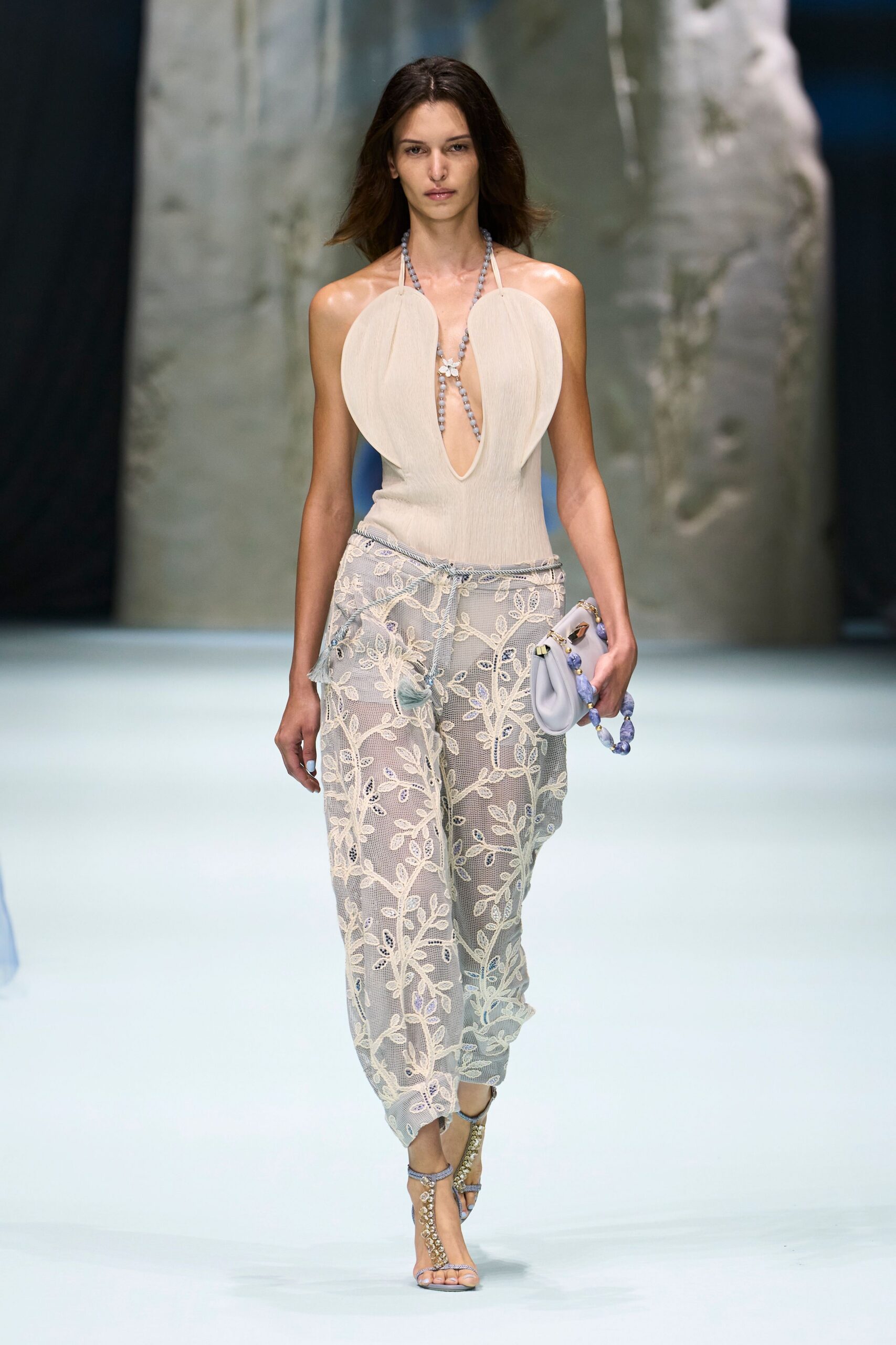 plunging floral lace halter jumpsuit
