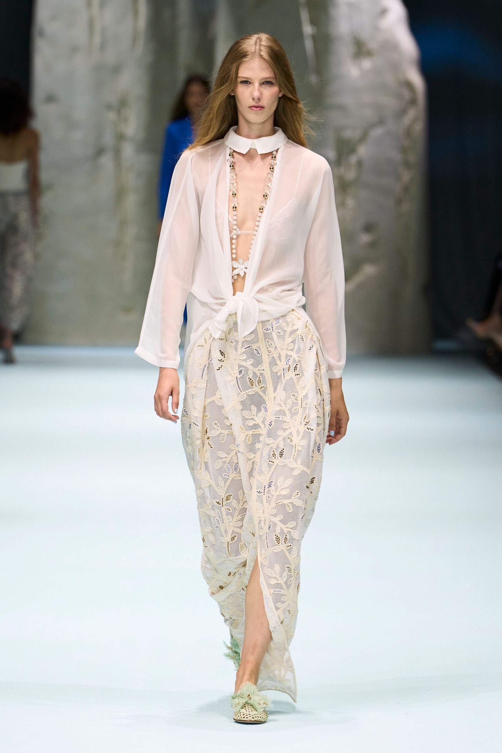 sheer tie-front collared blouse