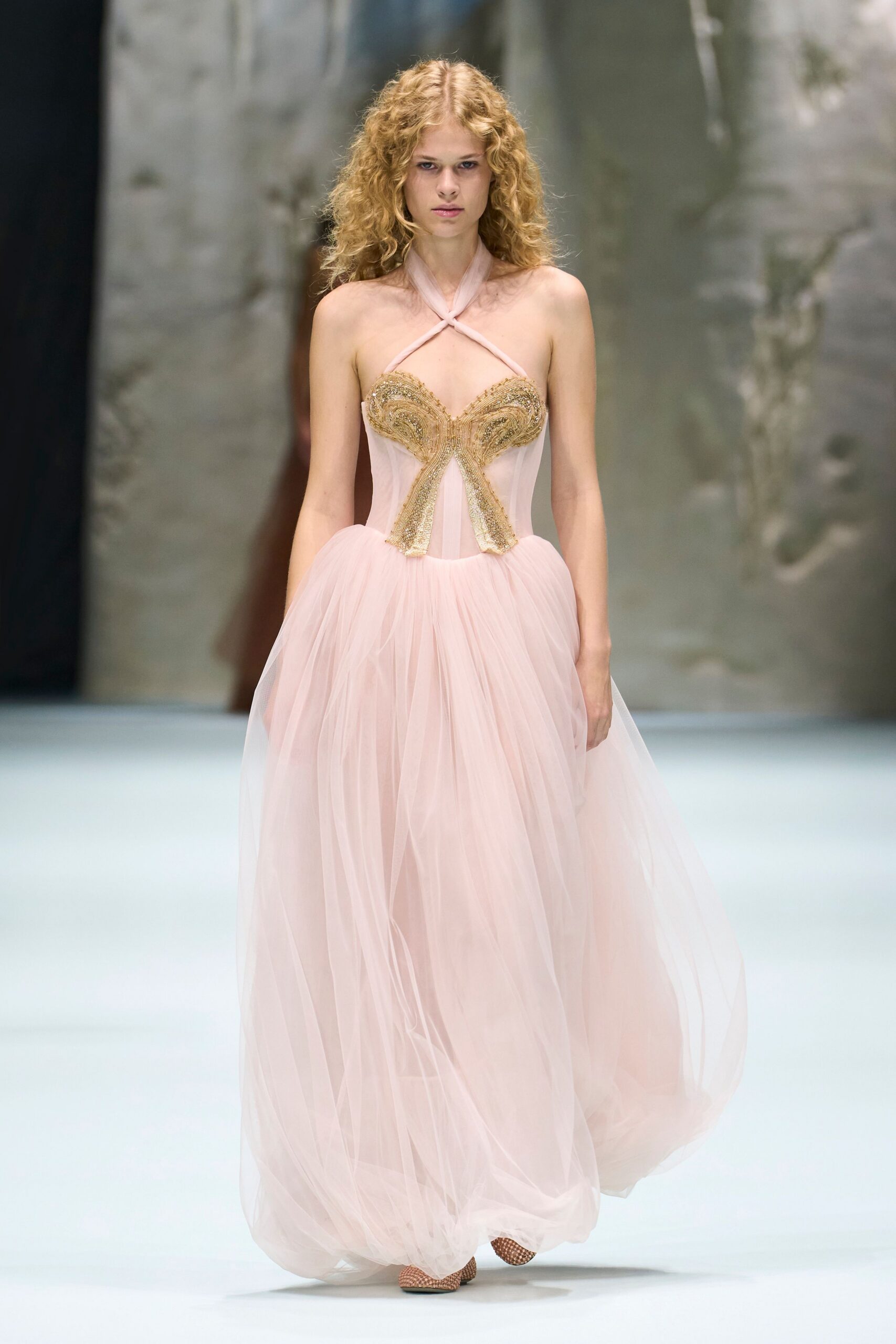 pink tulle illusion bodice ballgown