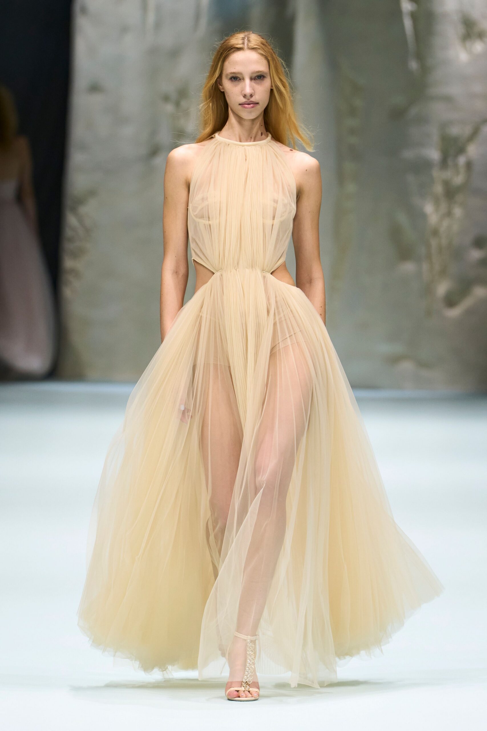 sheer cutout tulle evening gown