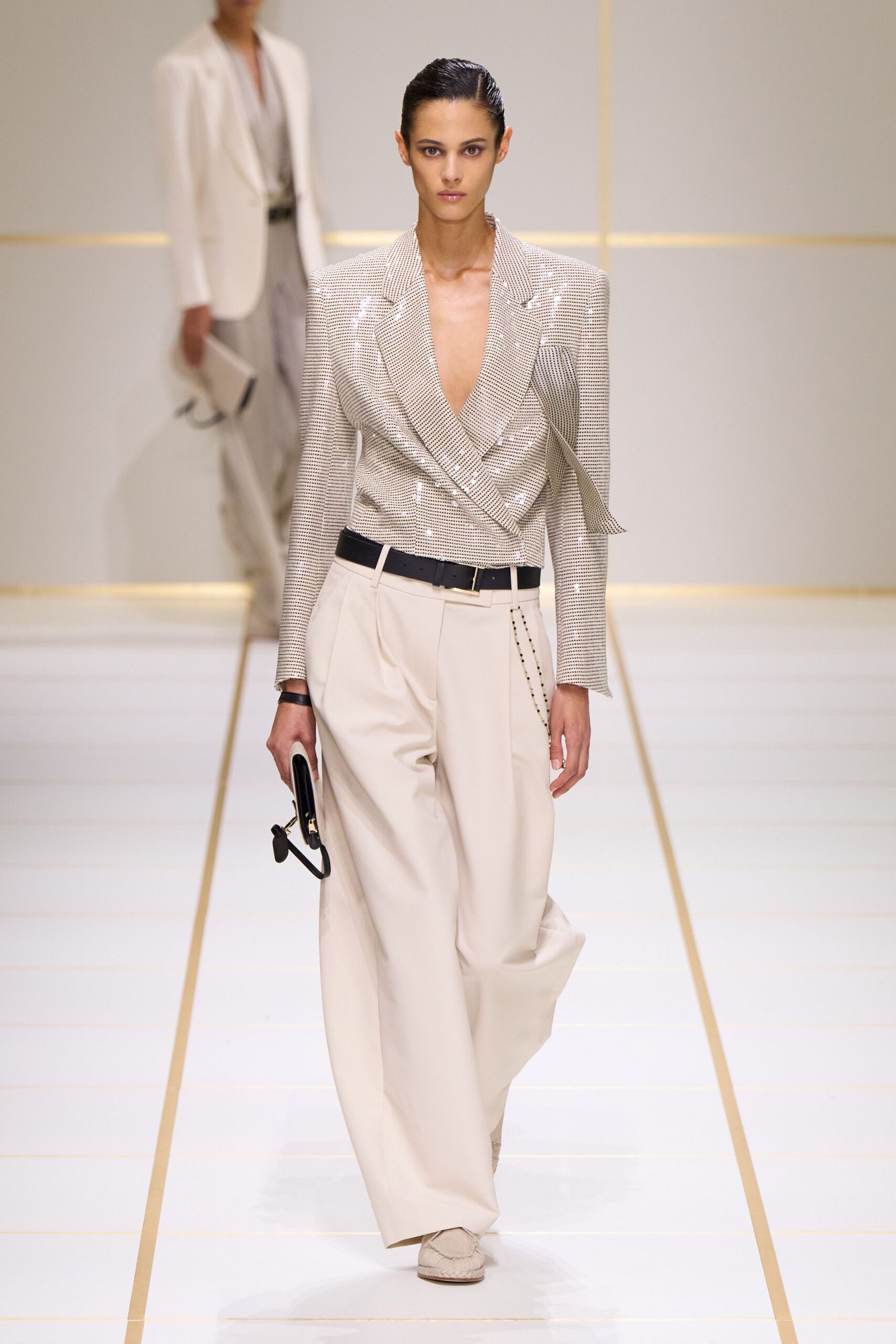 ivory sequin long-sleeve collared tailored sequined shiny blazer