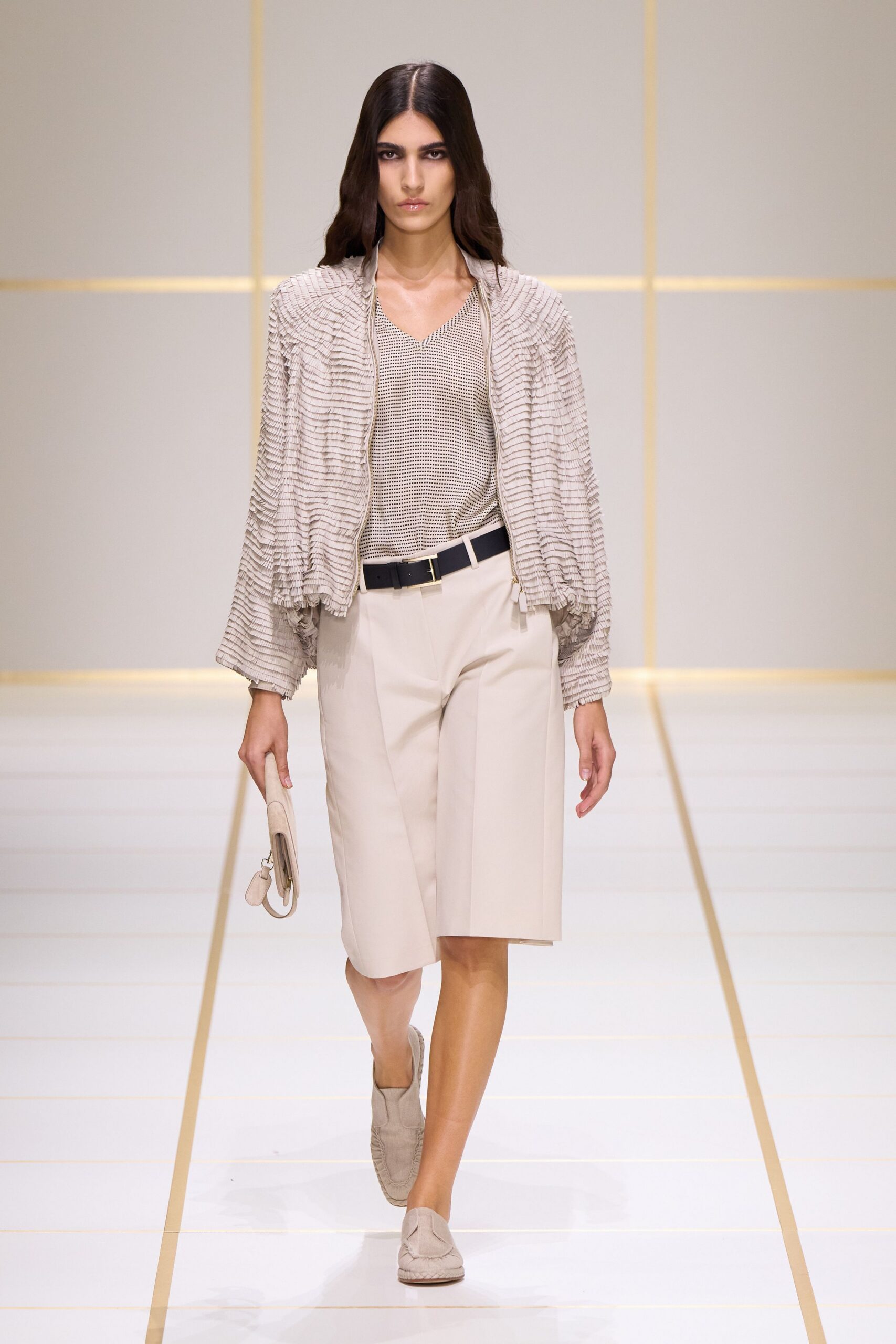 ivory unknown tailored belted midi shorts