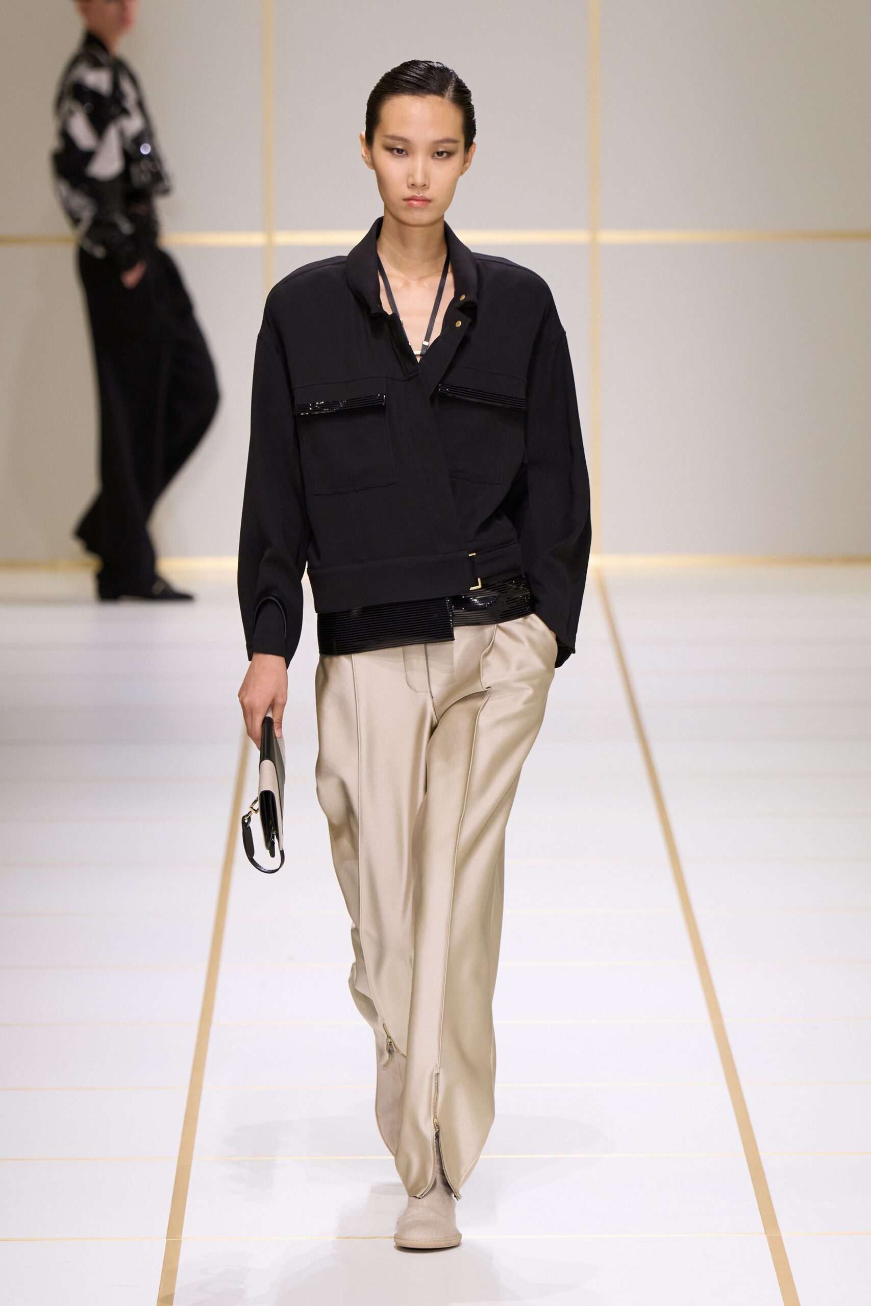 ivory satin wide-leg zippered shiny pants
