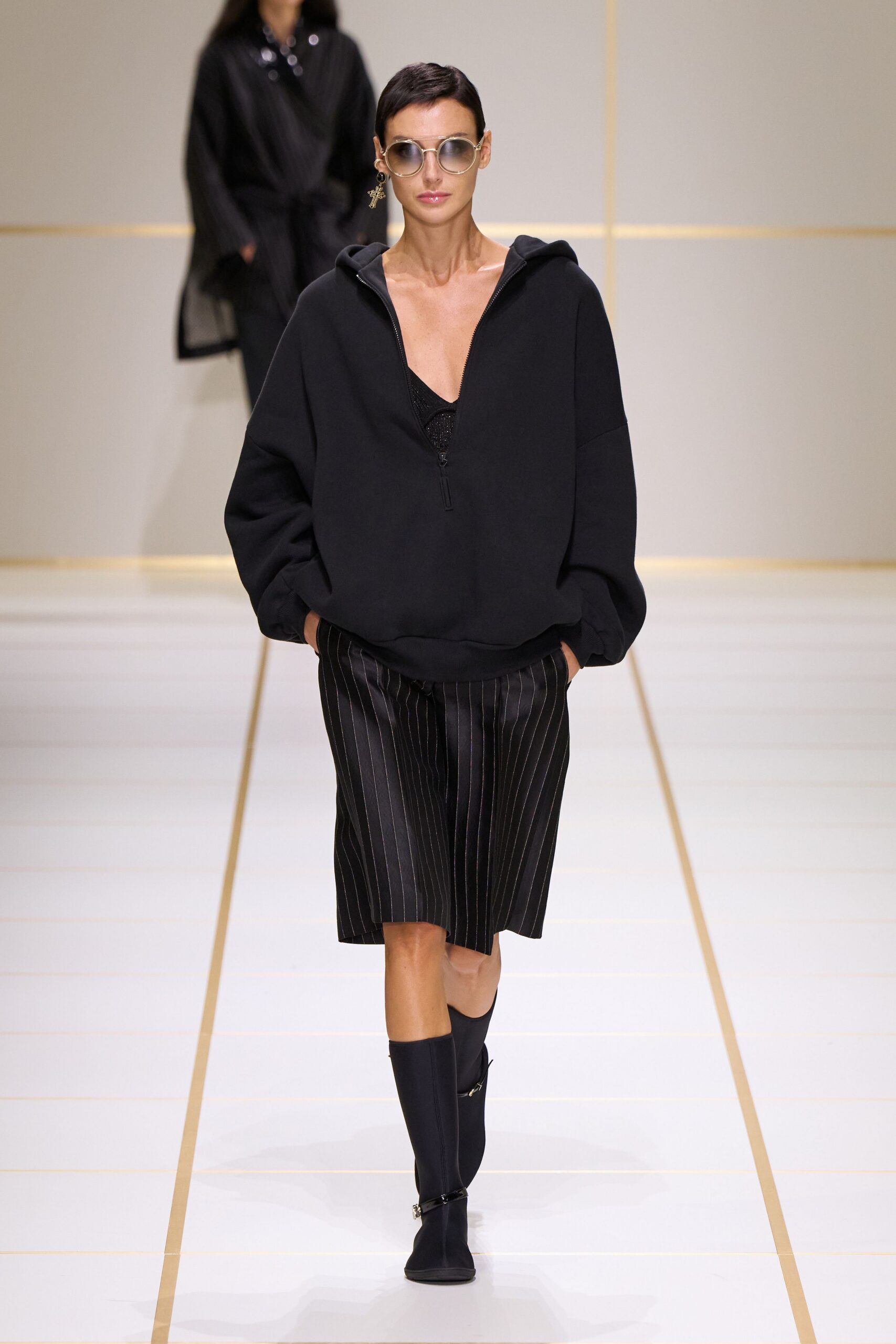 black unknown knee-high round-toe boots