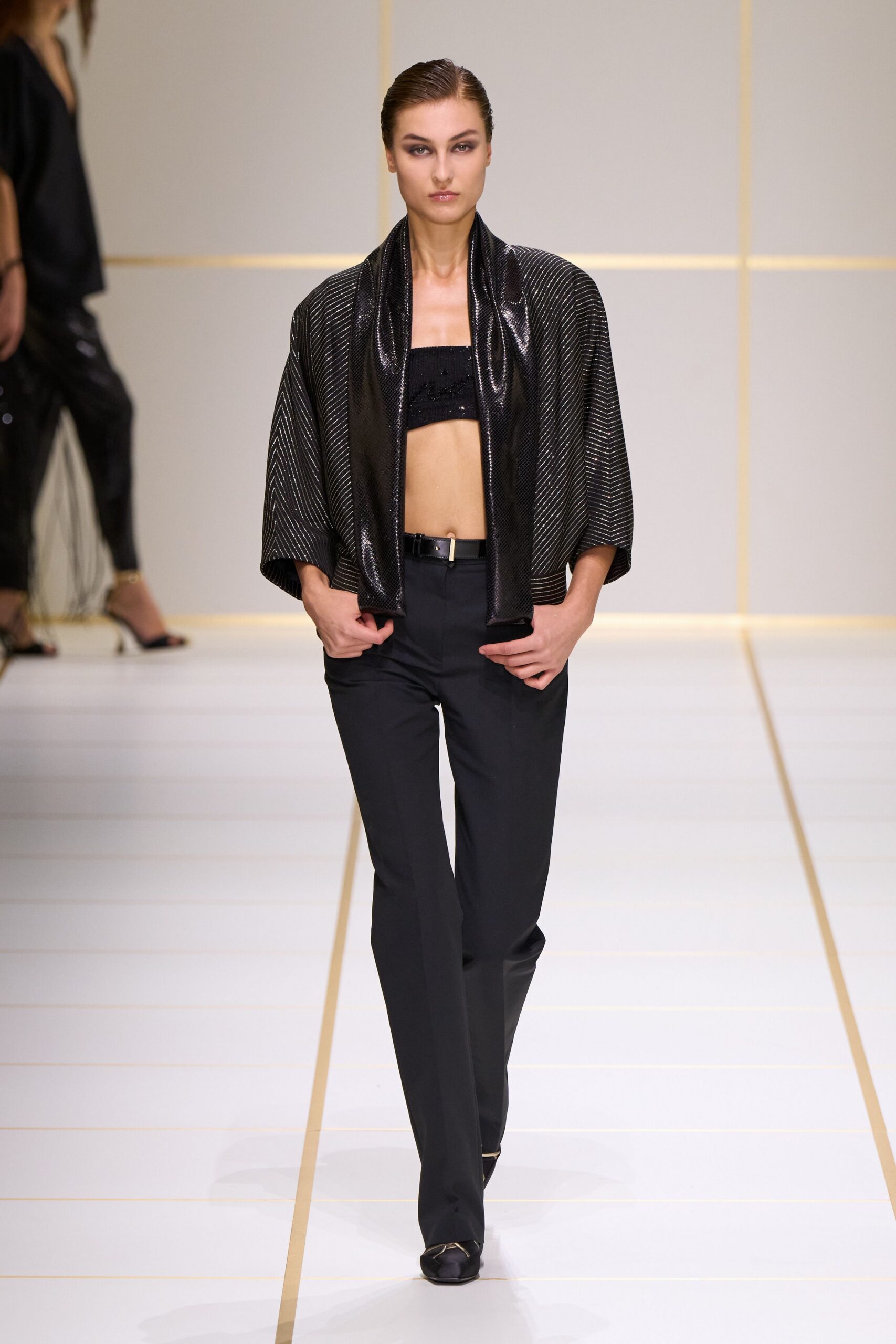 black sequin strapless fitted embellished shiny cropped crop-top